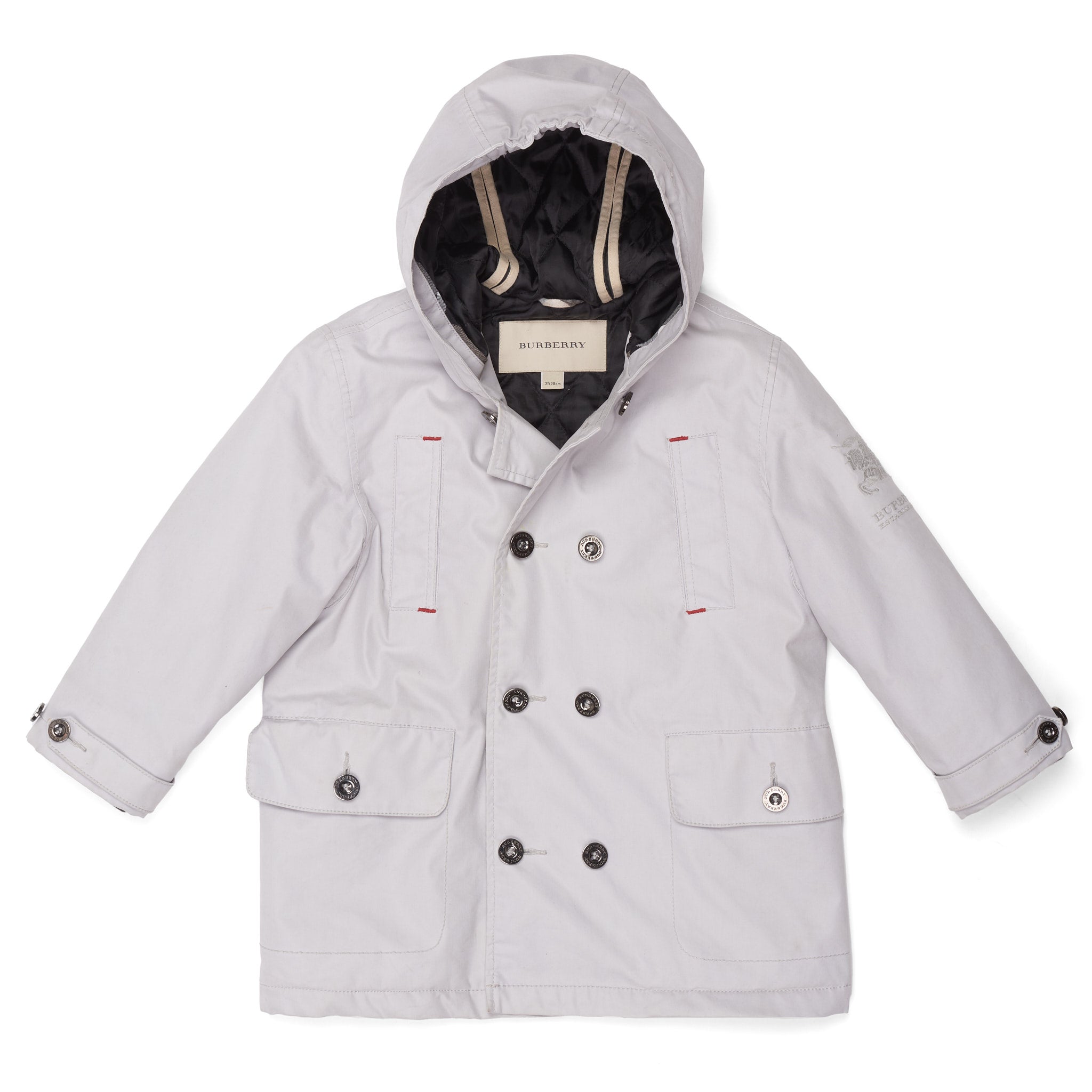 BURBERRY Light Gray Cotton Hooded Parka DB Kids Coat 3Y / 98cm BURBERRY