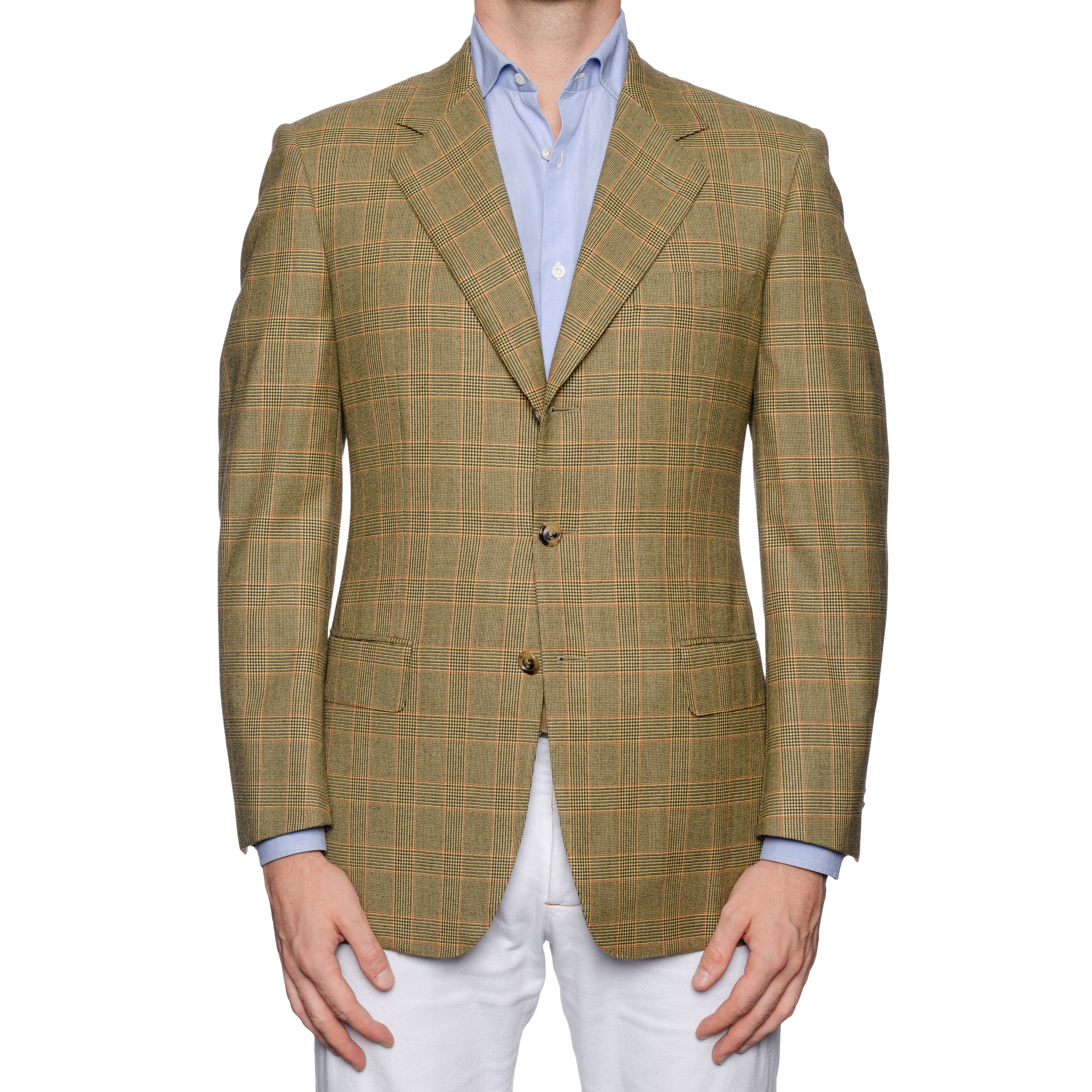 CASTANGIA 1850 Light Olive Prince of Wales Wool Sport Coat Jacket 48 NEW US 38 CASTANGIA