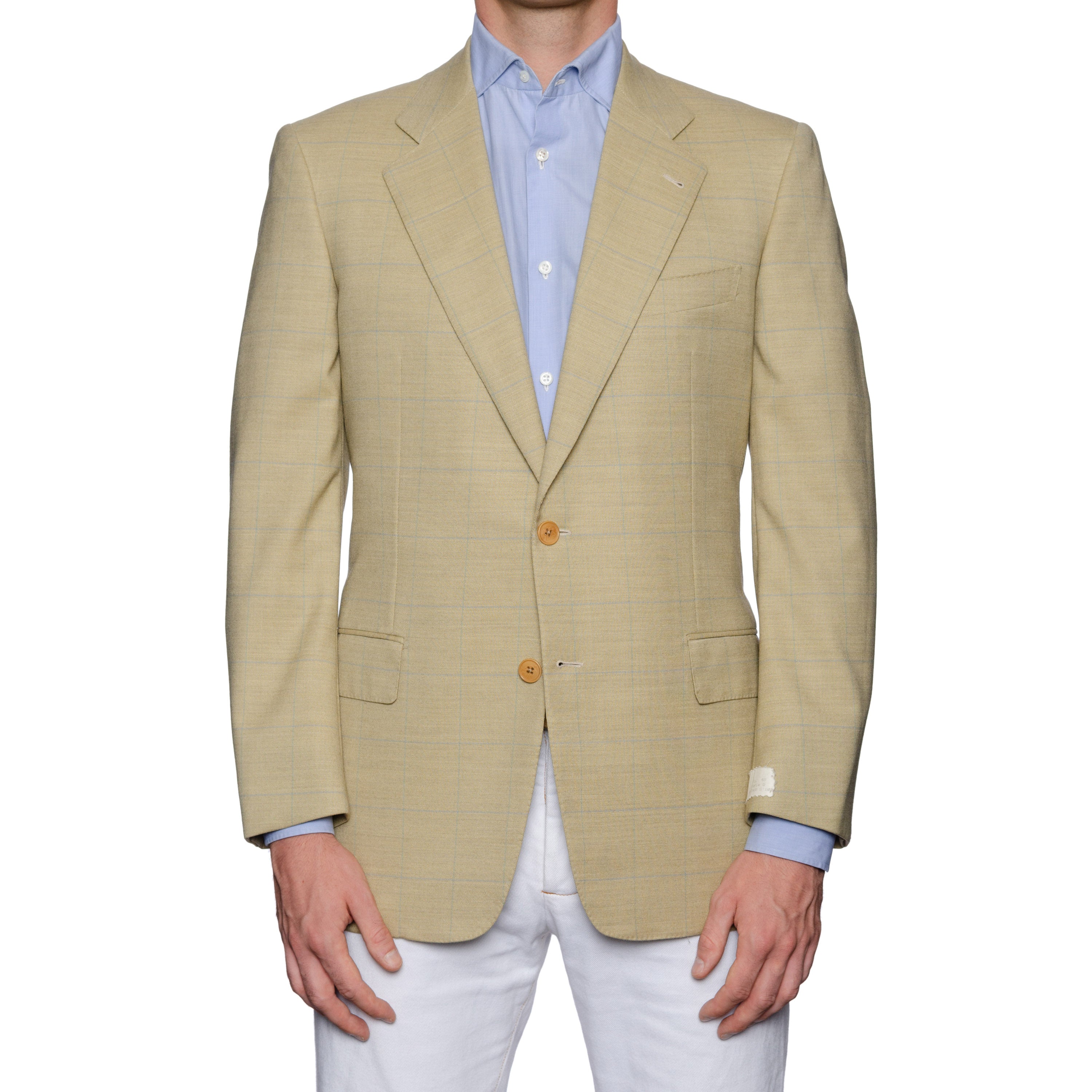 CASTANGIA Tan Windowpane Australian Merino Wool Super 100's Jacket 48 –