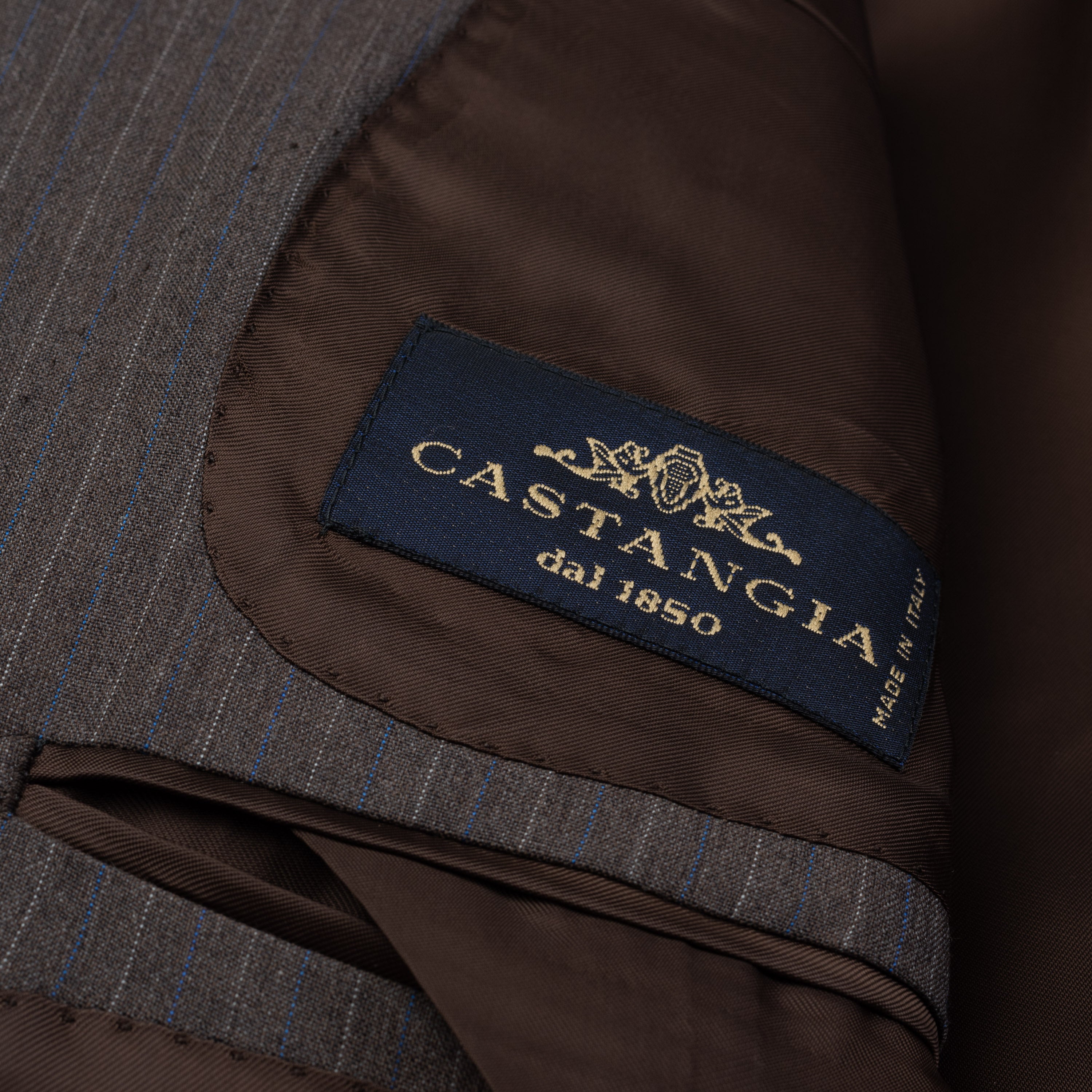 CASTANGIA 1850 Taupe Gray Striped Wool-Cotton Business Suit NEW CASTANGIA