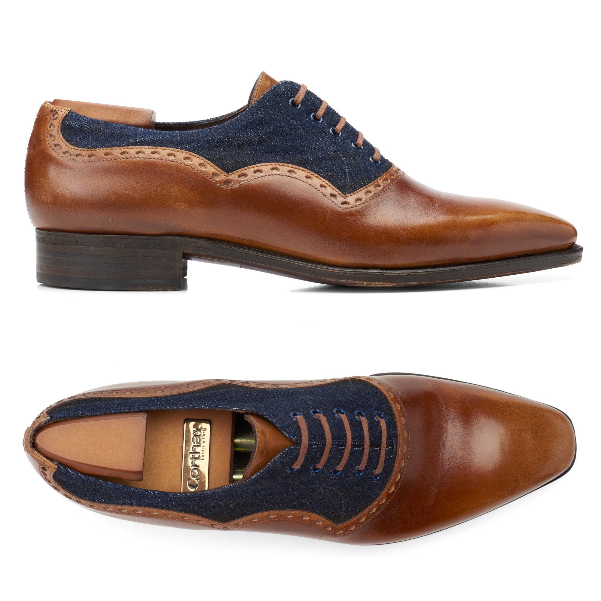 CORTHAY Paris Wilfrid Brown Calf Leather 5 Eyelet Oxford Shoes Size 7.5 Trees CORTHAY Paris Wilfrid Brown Calf Leather 5 Eyelet Oxford Shoes Size 7.5 Trees