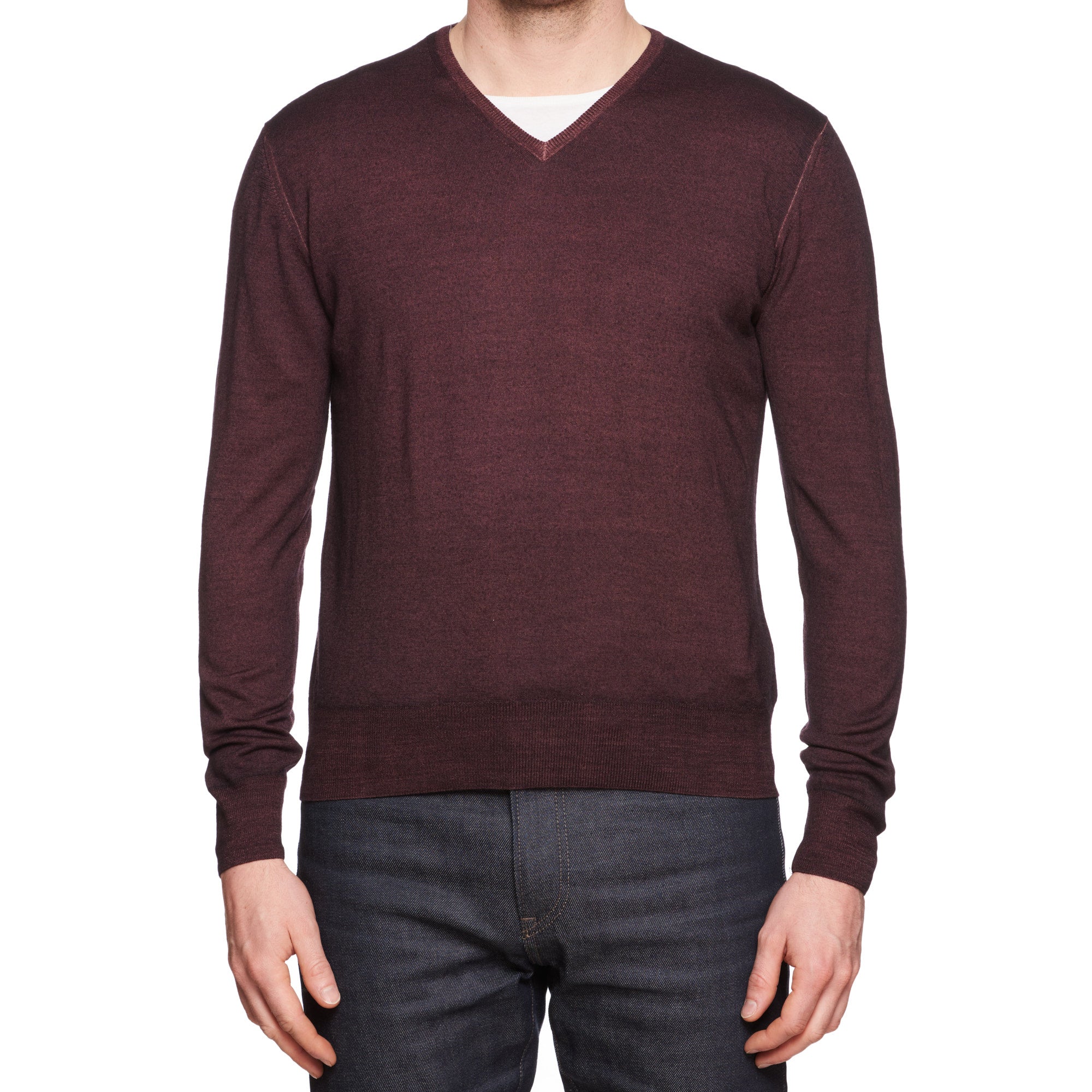 CRUCIANI Plum Wool Knit V-Neck Sweater EU 48 NEW US S CRUCIANI