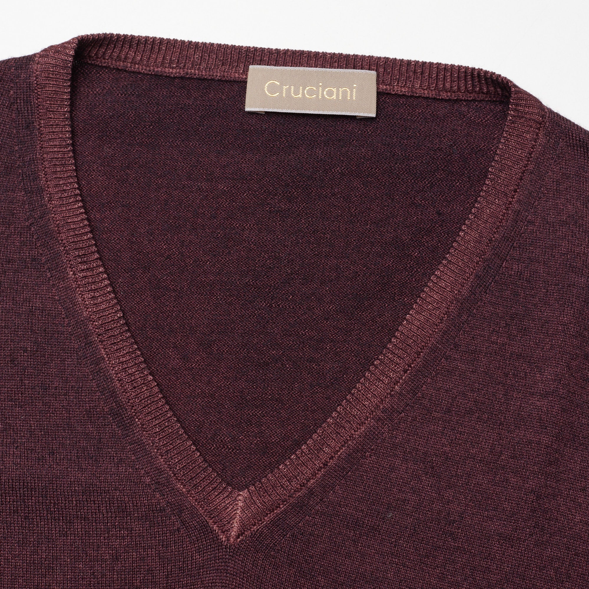 CRUCIANI Plum Wool Knit V-Neck Sweater EU 48 NEW US S CRUCIANI