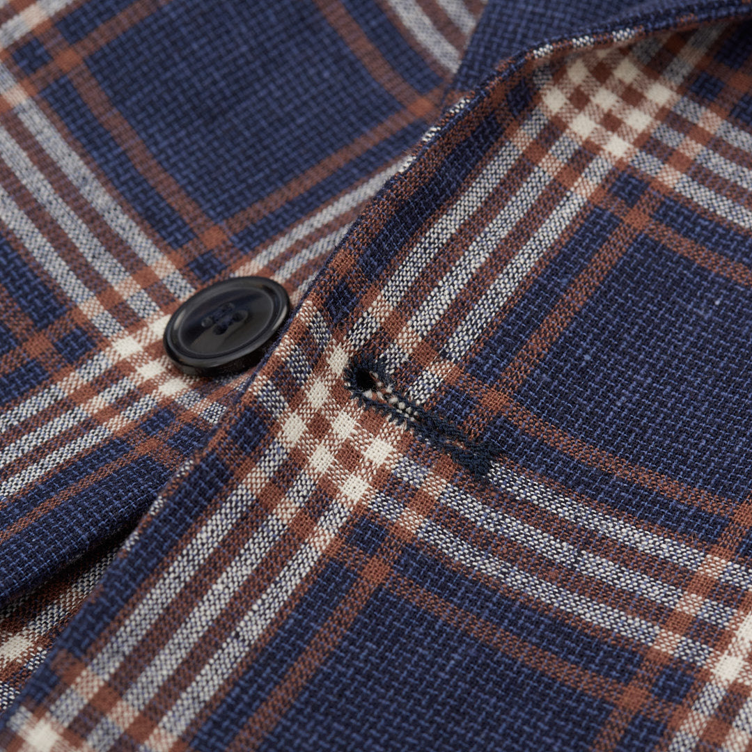 DAVID BROWN Blue Plaid Cotton-Linen Sport Coat Jacket NEW Slim fit DAVID BROWN