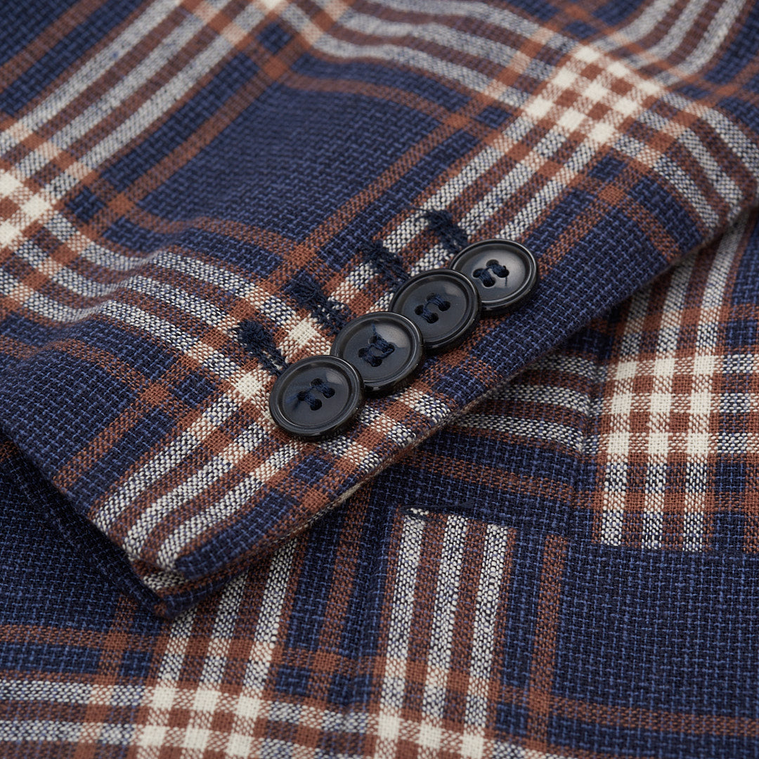 DAVID BROWN Blue Plaid Cotton-Linen Sport Coat Jacket NEW Slim fit DAVID BROWN