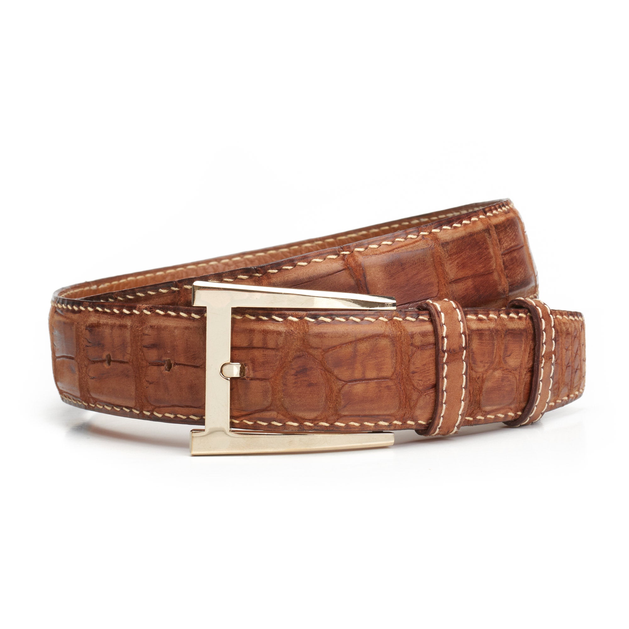 DURET Paris Light Brown Croco Crocodile Belt with Alpha Buckle 37" 95cm DURET