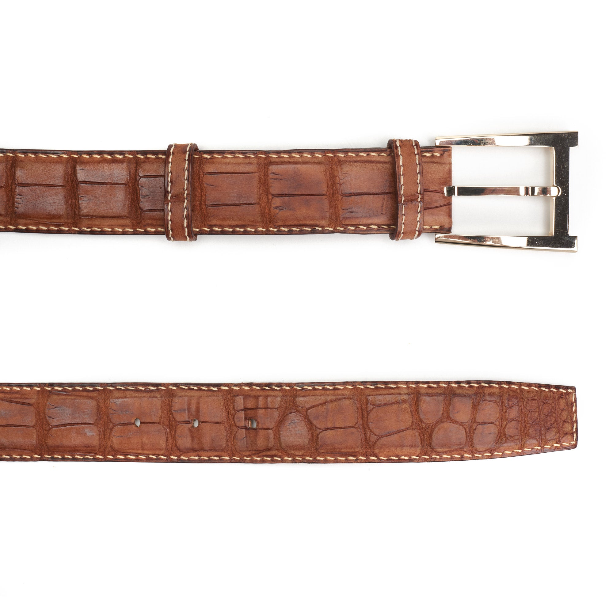 DURET Paris Light Brown Croco Crocodile Belt with Alpha Buckle 37" 95cm DURET