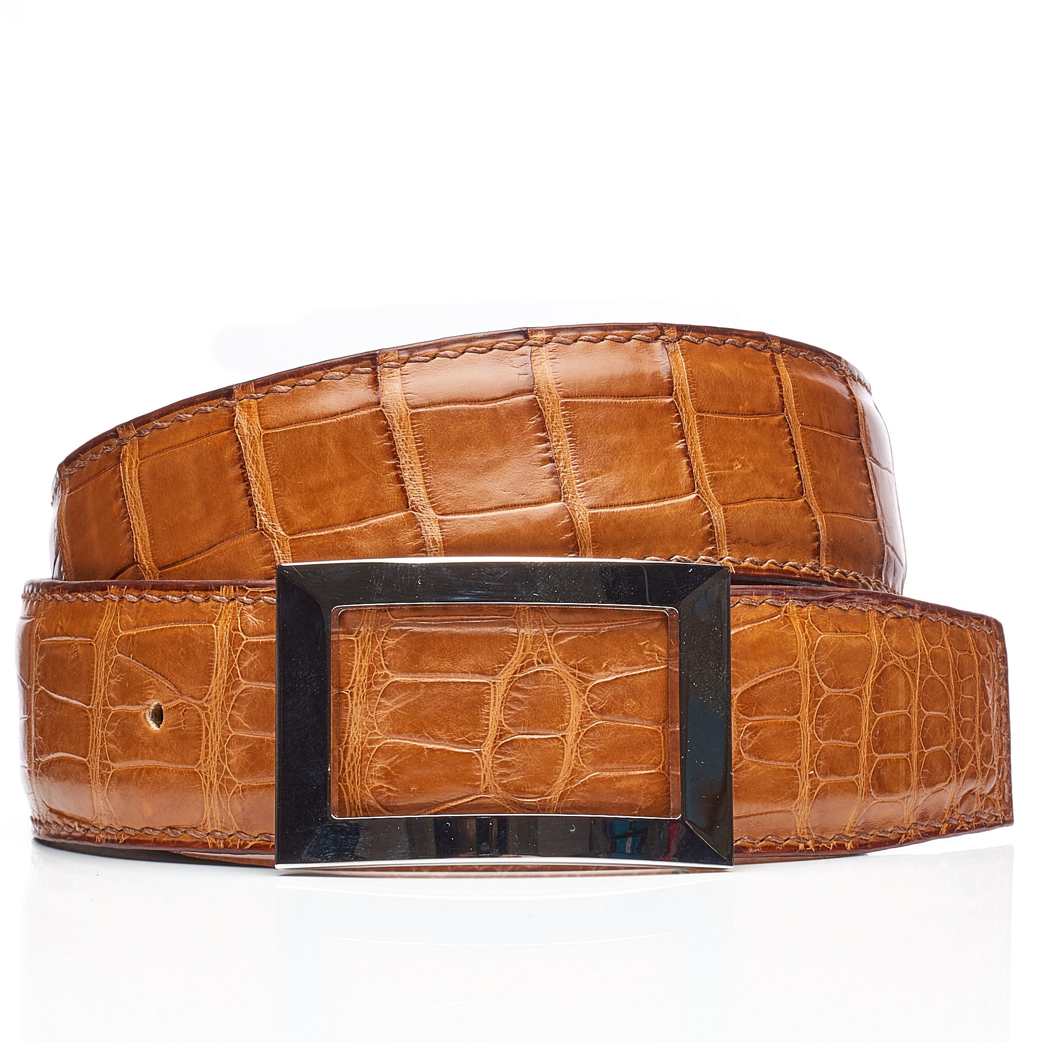 DURET Paris Tan Croco Crocodile Belt with Art Deco Buckle 37" 95cm DURET