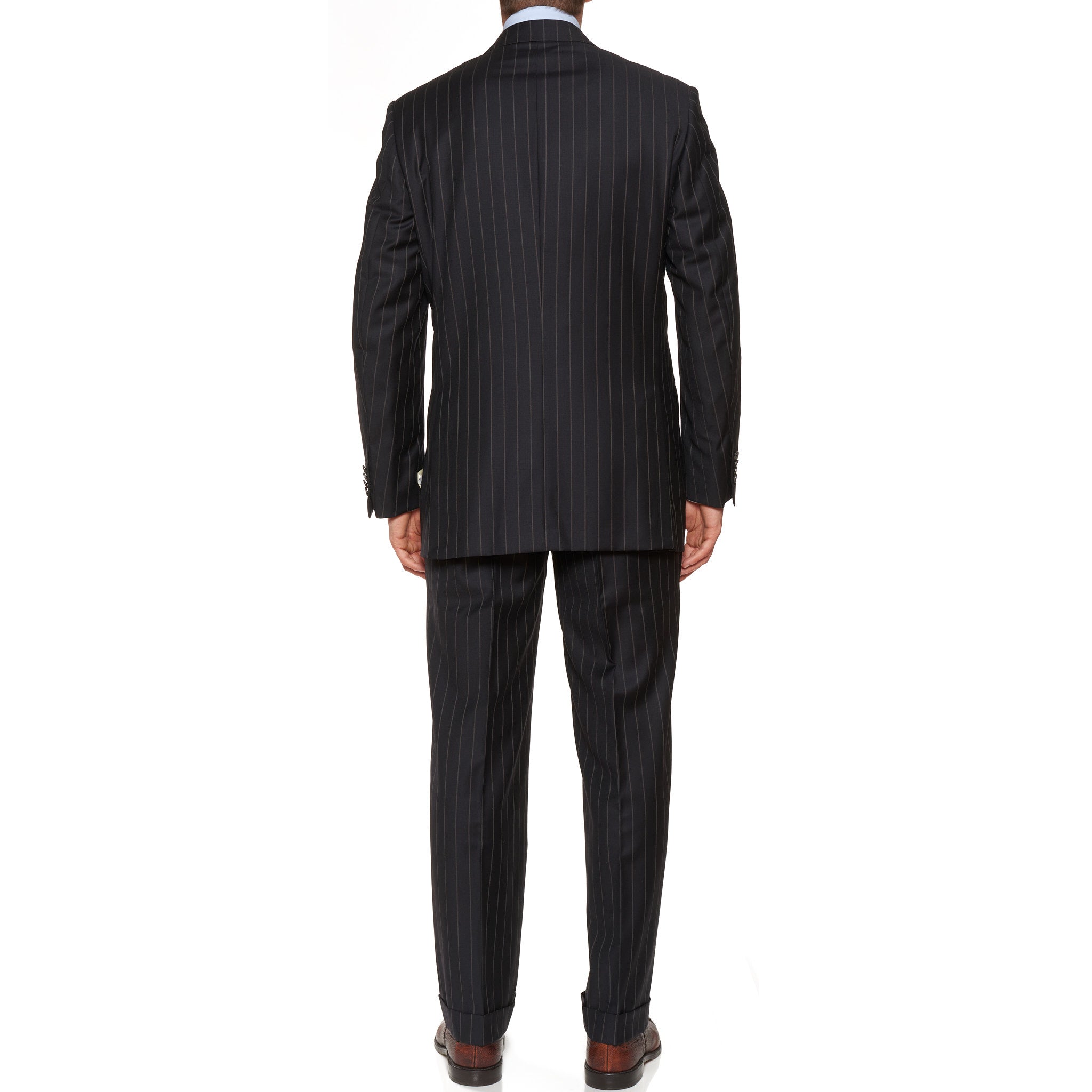 D'AVENZA For PAPE Handmade Black Striped Wool DB Suit EU 52 NEW US 42 D'AVENZA