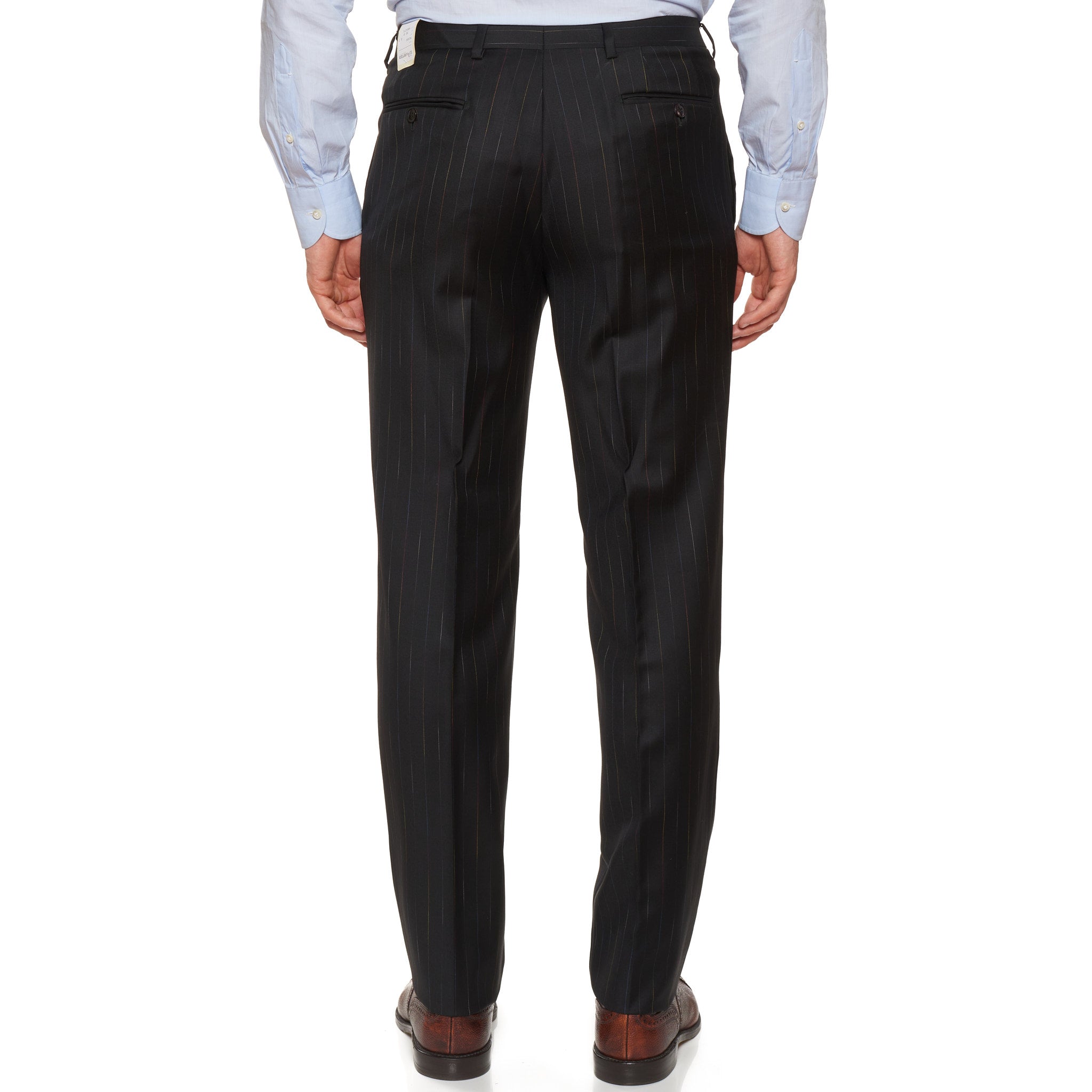 D'AVENZA Handmade Black Striped Wool Super 150's Suit EU 54 NEW US 44 D'AVENZA