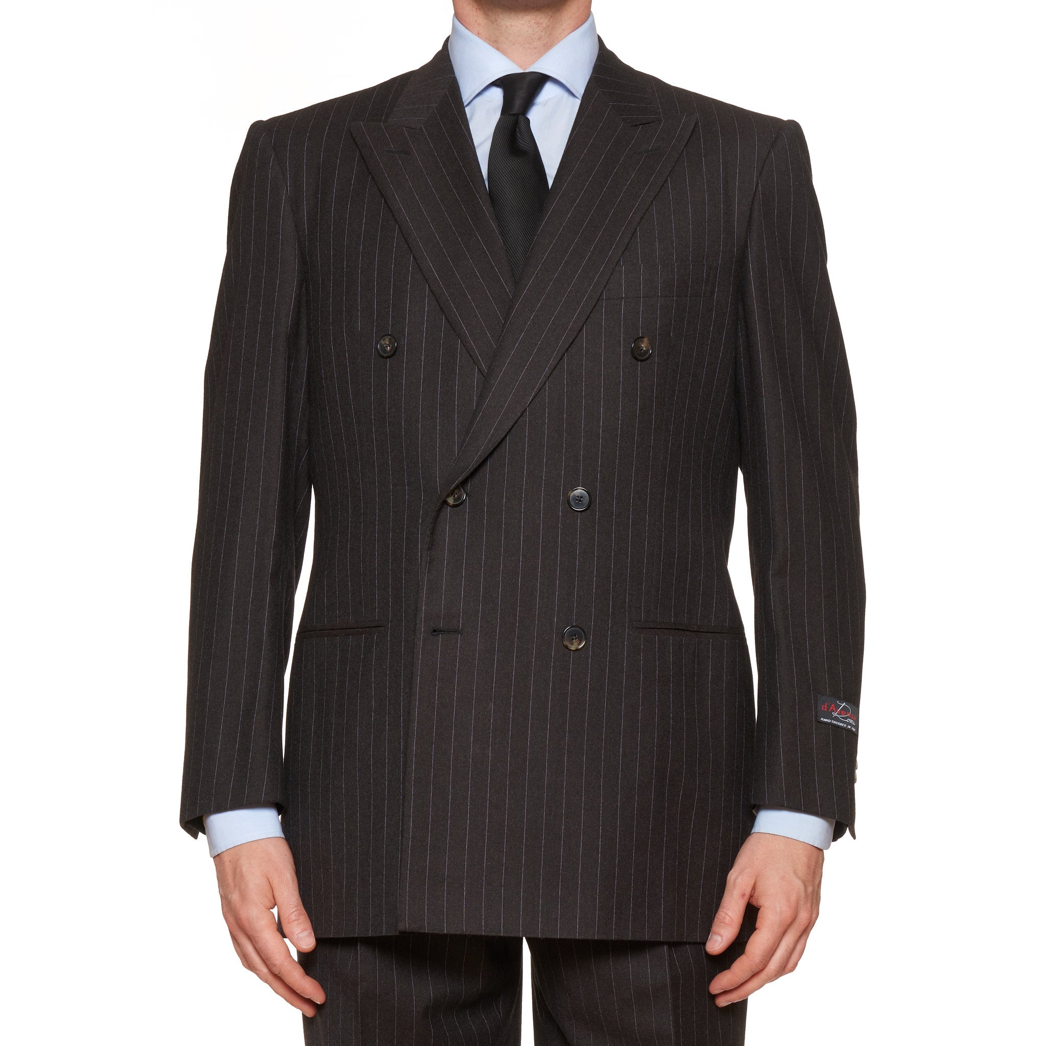 D'AVENZA Handmade Brown Striped Wool Super 130's Flannel DB Suit EU 50 NEW US 40 D'AVENZA