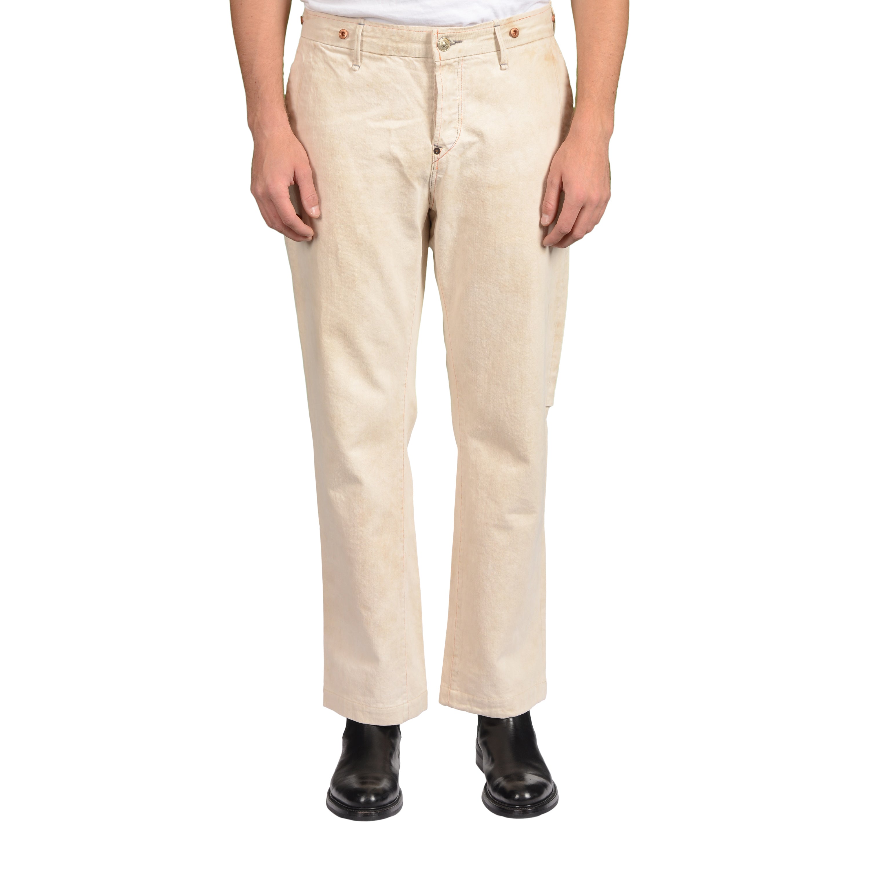 EARNEST SEWN Beige Cotton Twill Boot Cut Jeans US 32 EARNEST SEWN