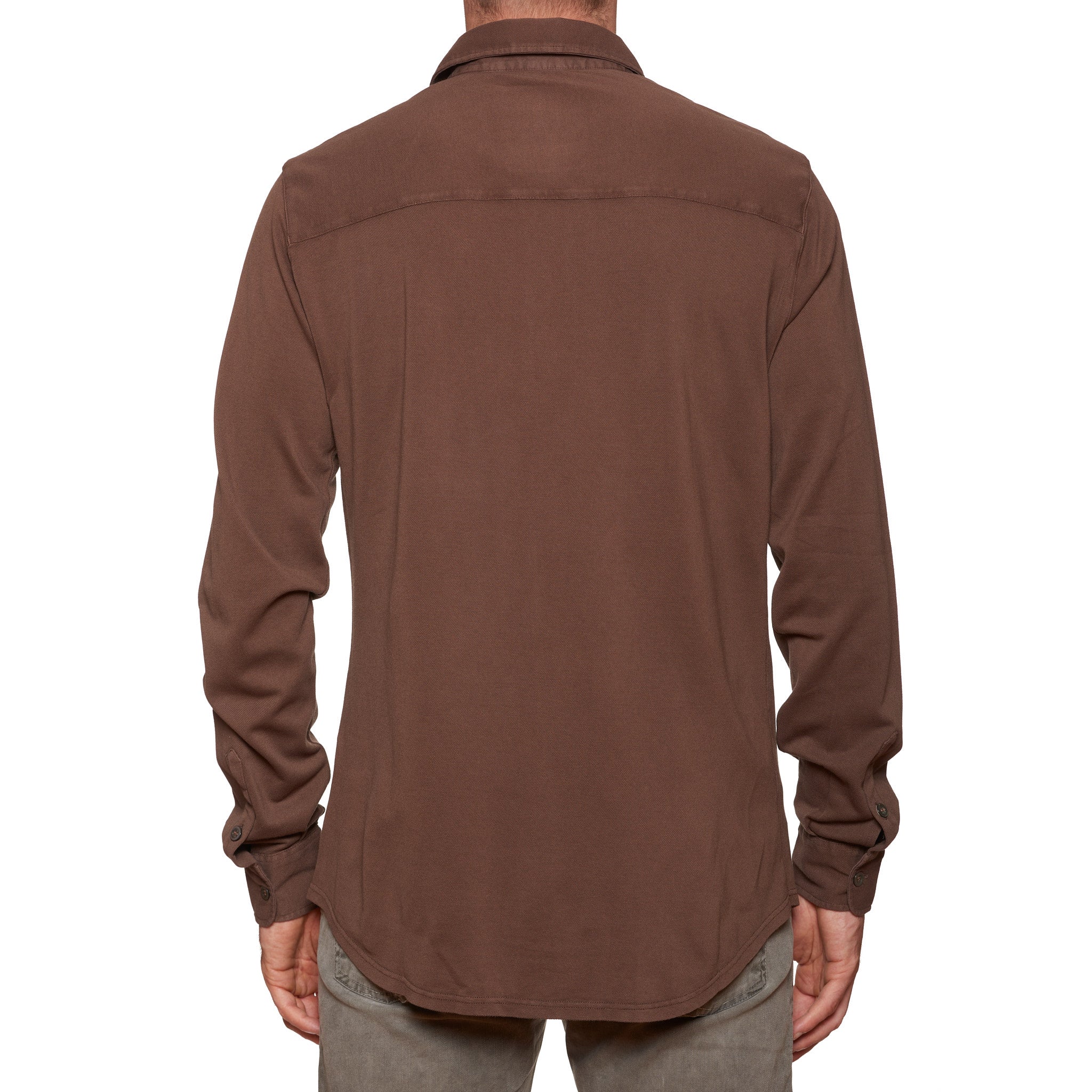 FEDELI 34 LAB Brown Cotton Pique Long Sleeve Polo Shirt EU 50 NEW US M FEDELI