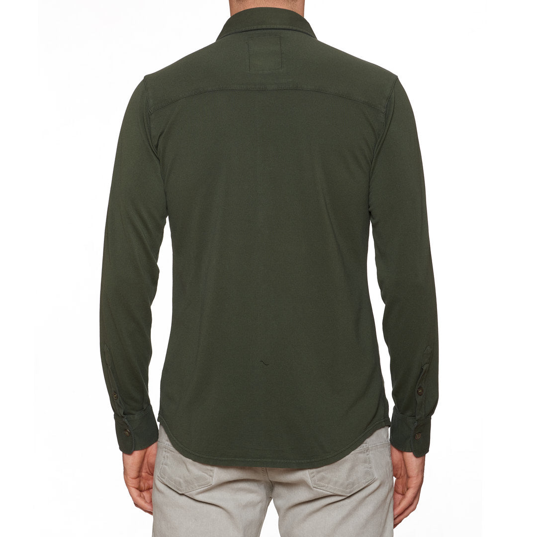 FEDELI 34 LAB Green Cotton Pique Long Sleeve Polo Shirt EU 46 NEW US XS FEDELI