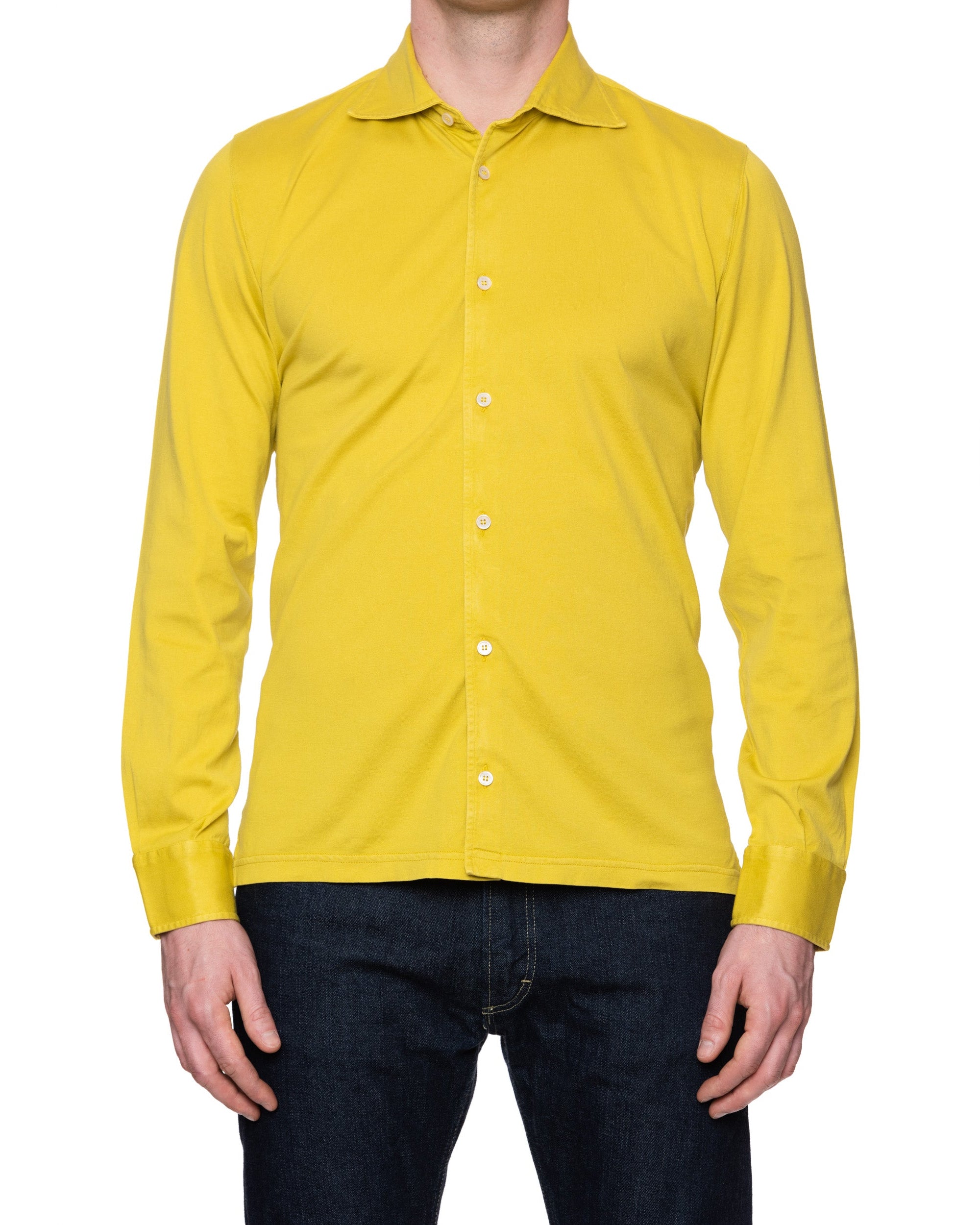 FEDELI 34 LAB "Phantom" Mustard Yellow Cotton Jersey Polo Shirt 52 NEW US L FEDELI
