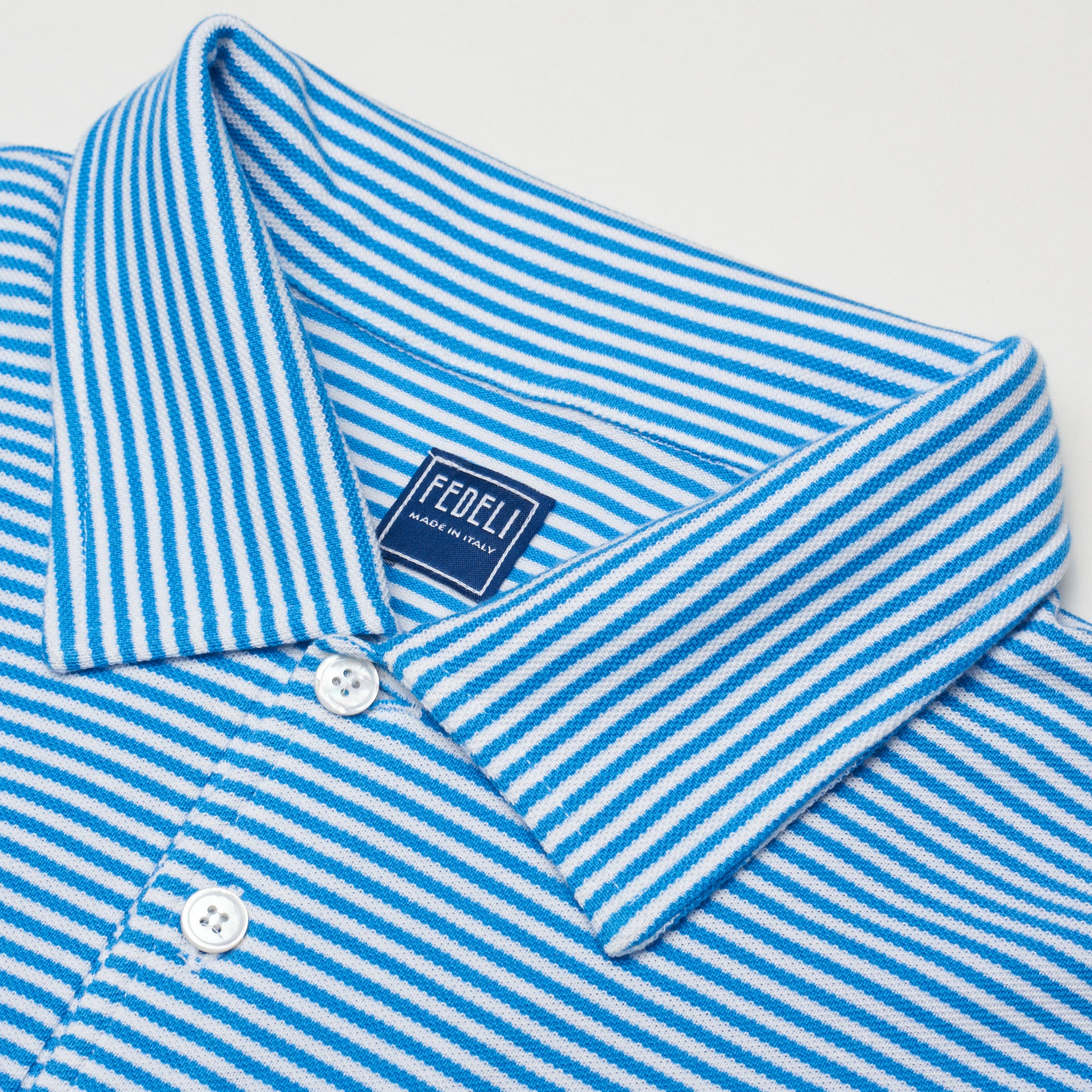FEDELI Blue Striped Cotton Light Pique Long Sleeve Polo Shirt EU 58 NEW US 3XL FEDELI