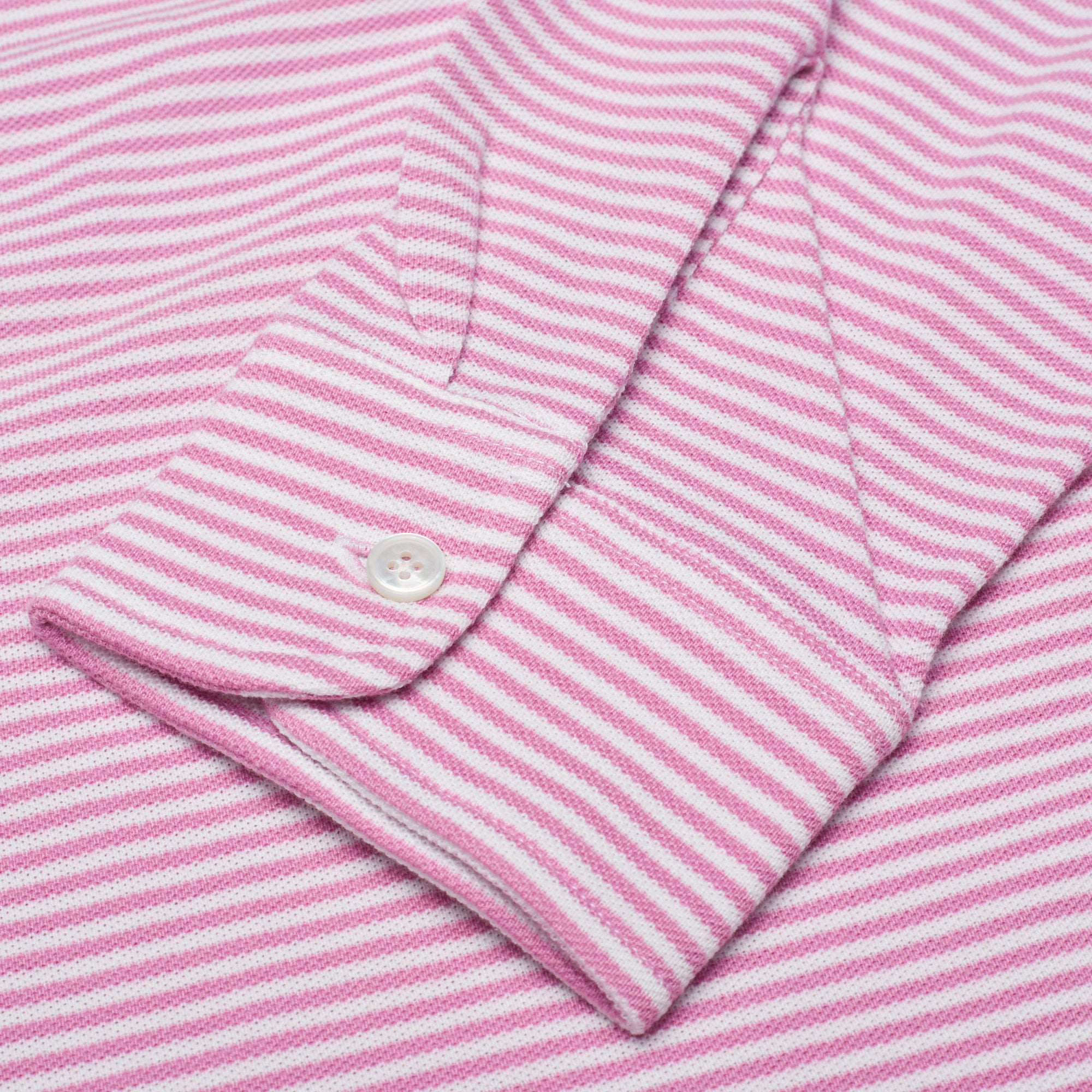 FEDELI Dark Pink Striped Cotton Light Pique Long Sleeve Polo Shirt NEW FEDELI