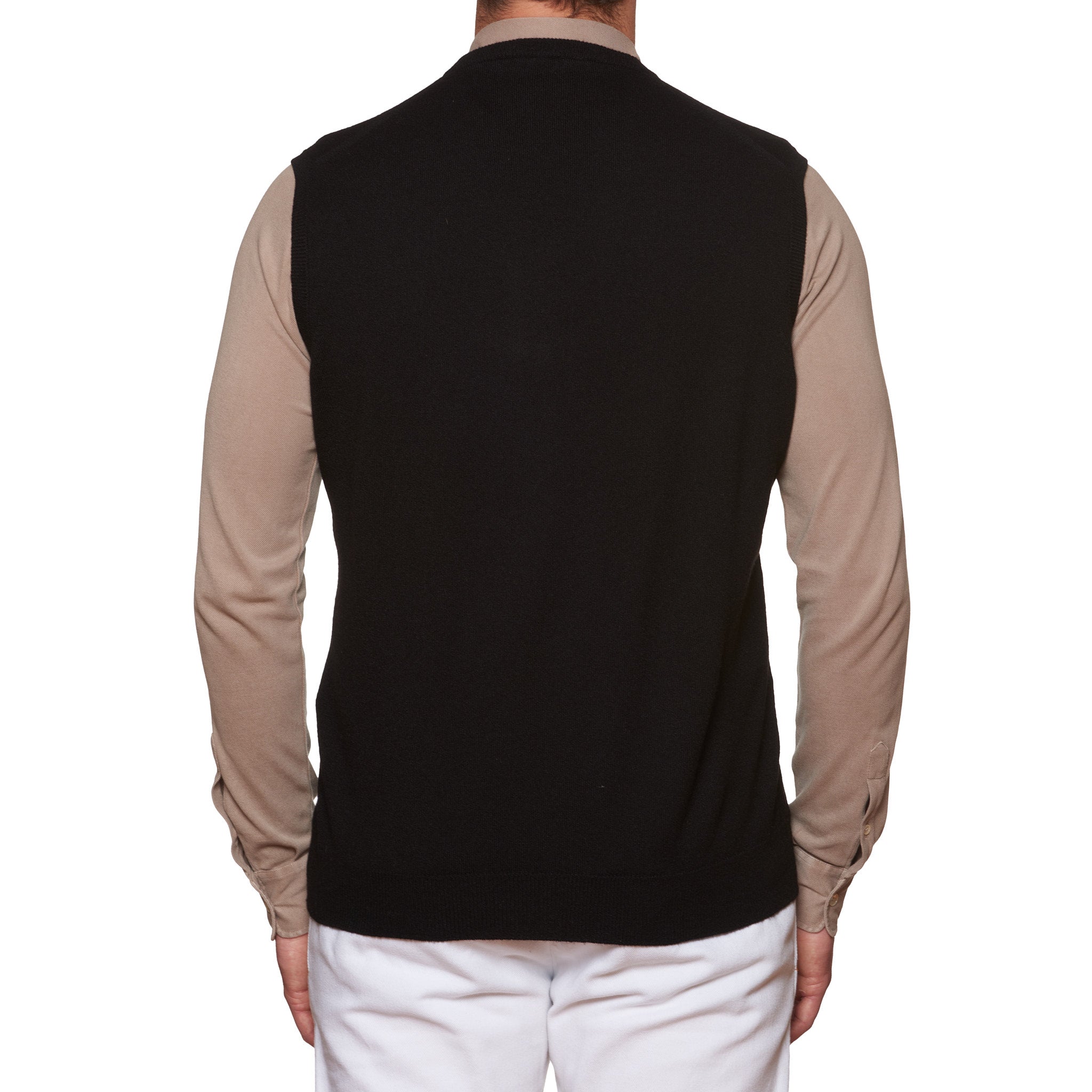 FEDELI Black Cashmere V-Neck Sleeveless Sweater NEW FEDELI