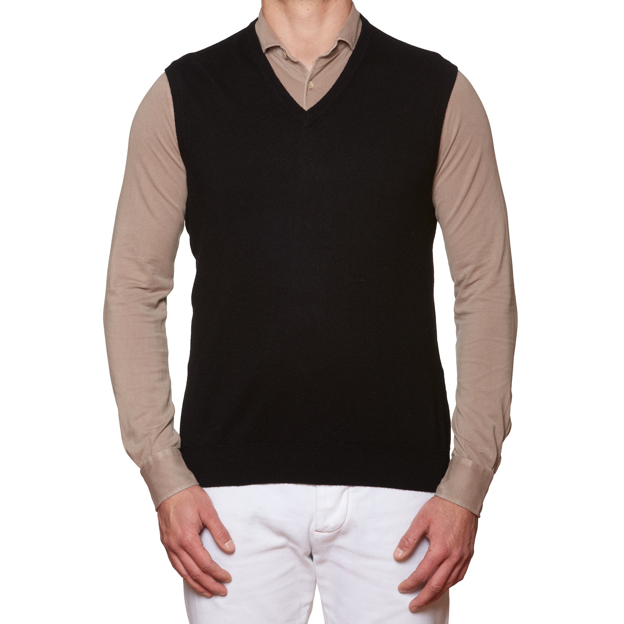 FEDELI Black Cashmere V-Neck Sleeveless Sweater NEW FEDELI