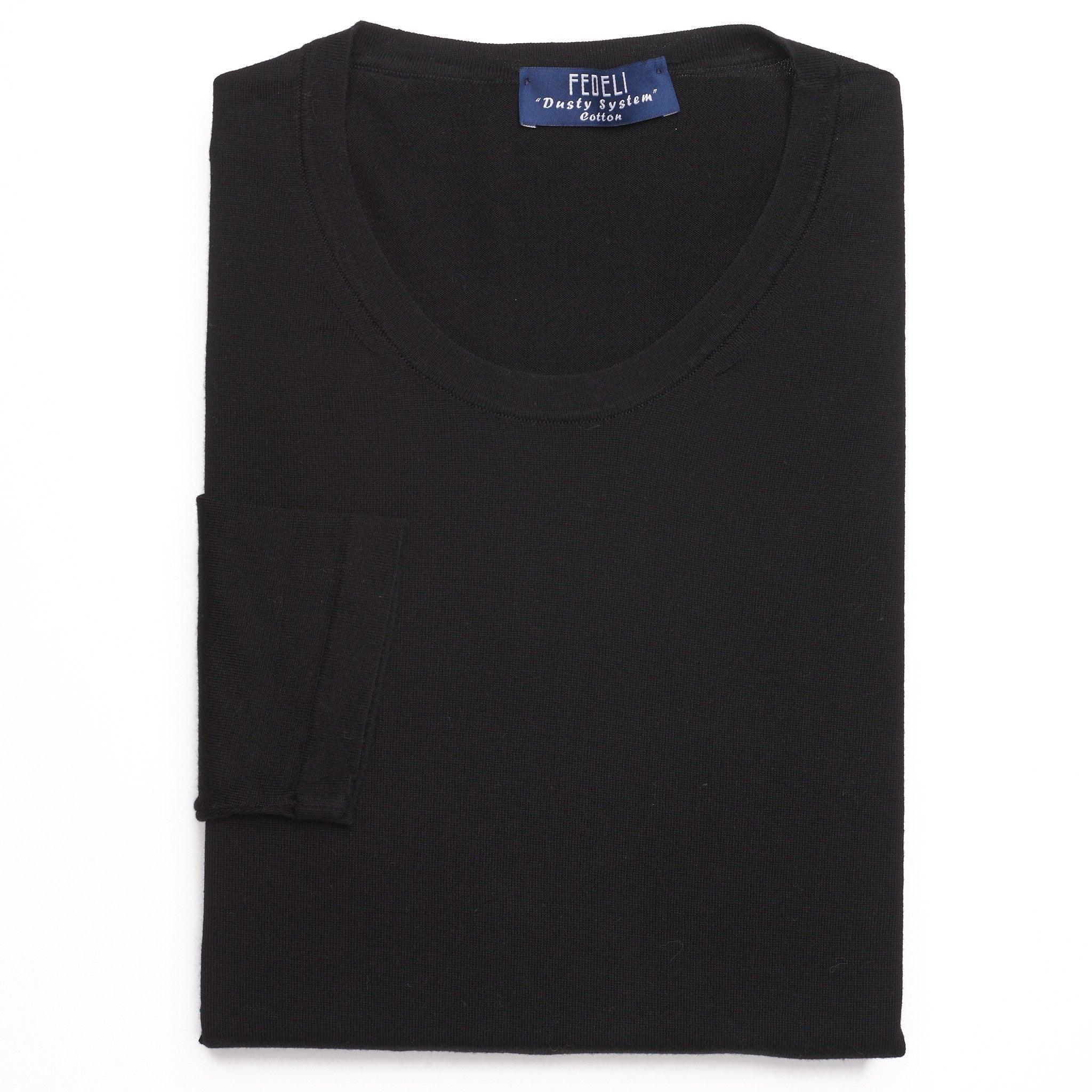 FEDELI Black Supima Cotton Dusty System Long Sleeve T-Shirt 60 NEW 4XL Slim Shor FEDELI