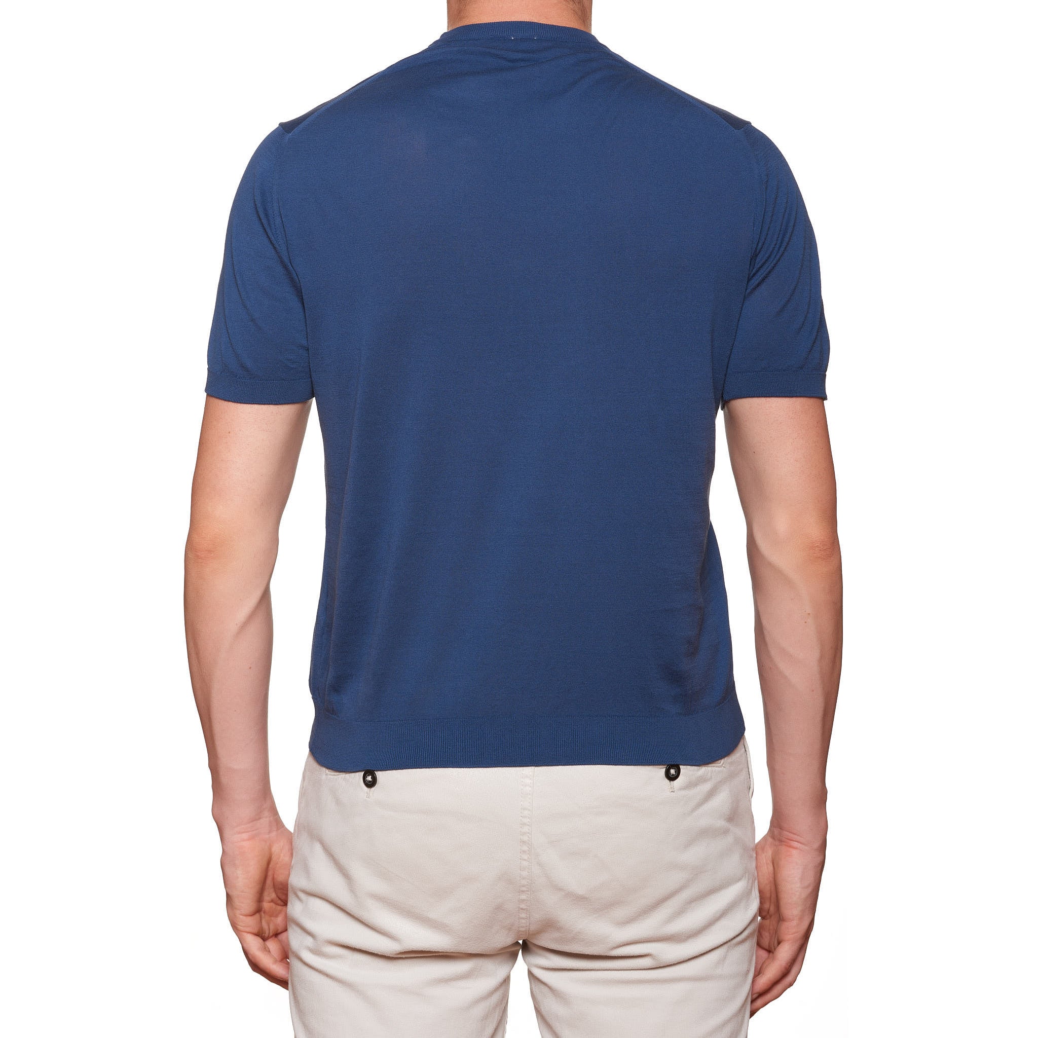 FEDELI Blue Cotton Jersey Round Neck Short Sleeve T-Shirt NEW FEDELI