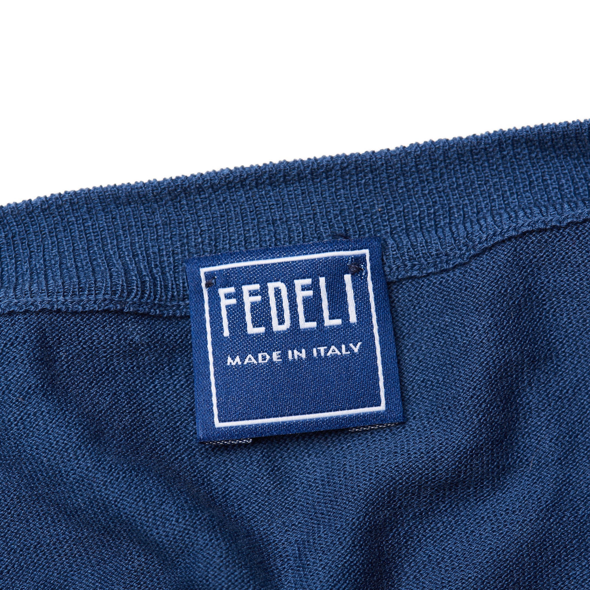 FEDELI Blue Supima Cotton Lightweight Crewneck Sweater NEW FEDELI