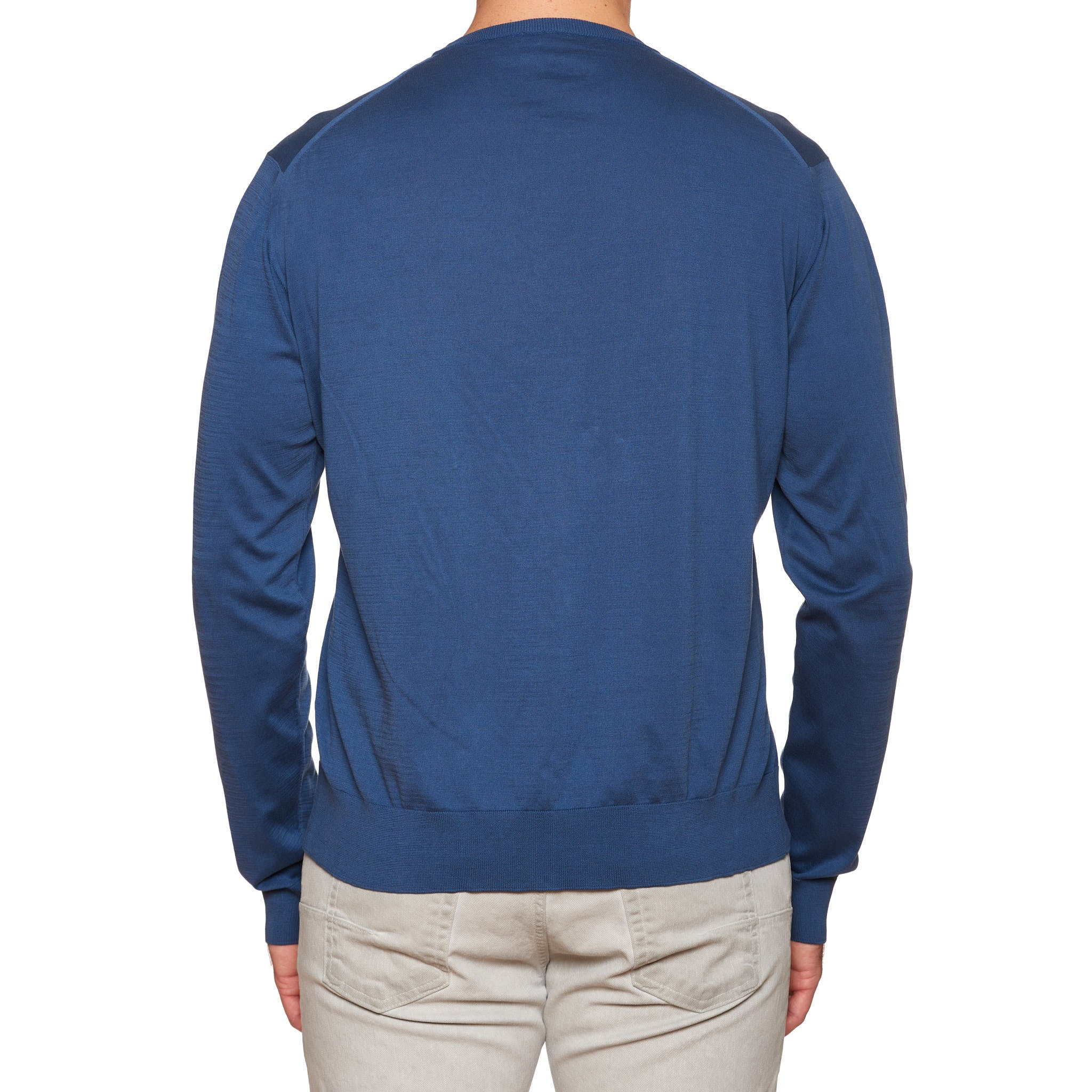 FEDELI Blue Supima Cotton Lightweight Crewneck Sweater NEW FEDELI