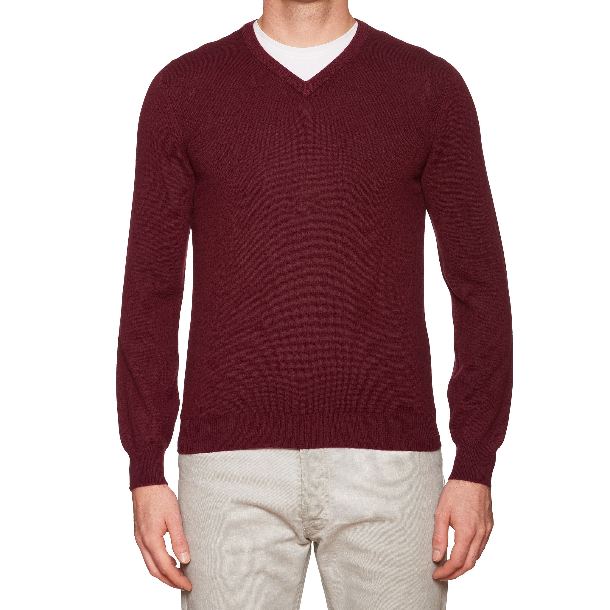 FEDELI Crimson Cashmere V-Neck Sweater EU 46 NEW US XS Slim Fit FEDELI