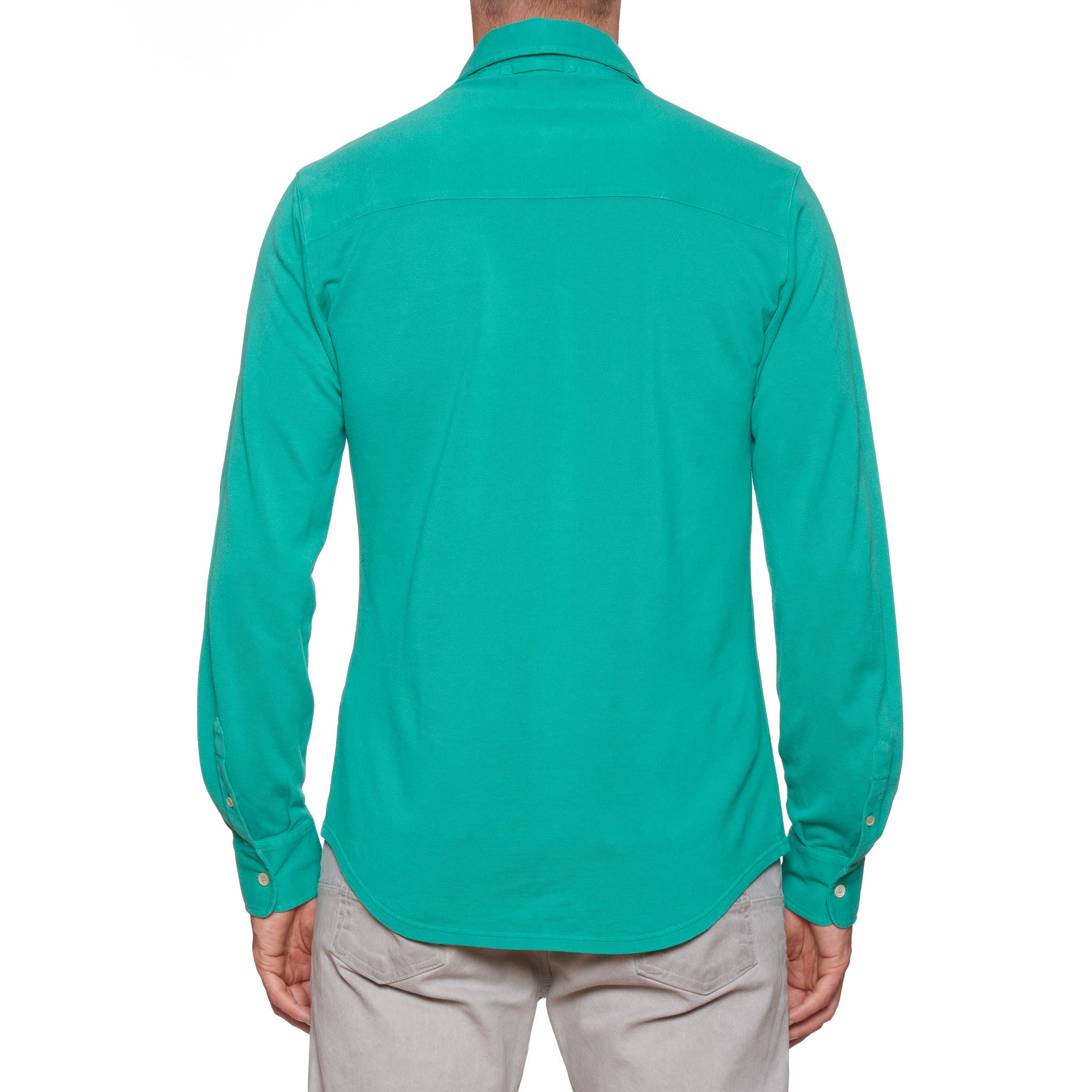 FEDELI Emerald Green Cotton Pique Long Sleeve Polo Shirt EU 48 NEW US S FEDELI