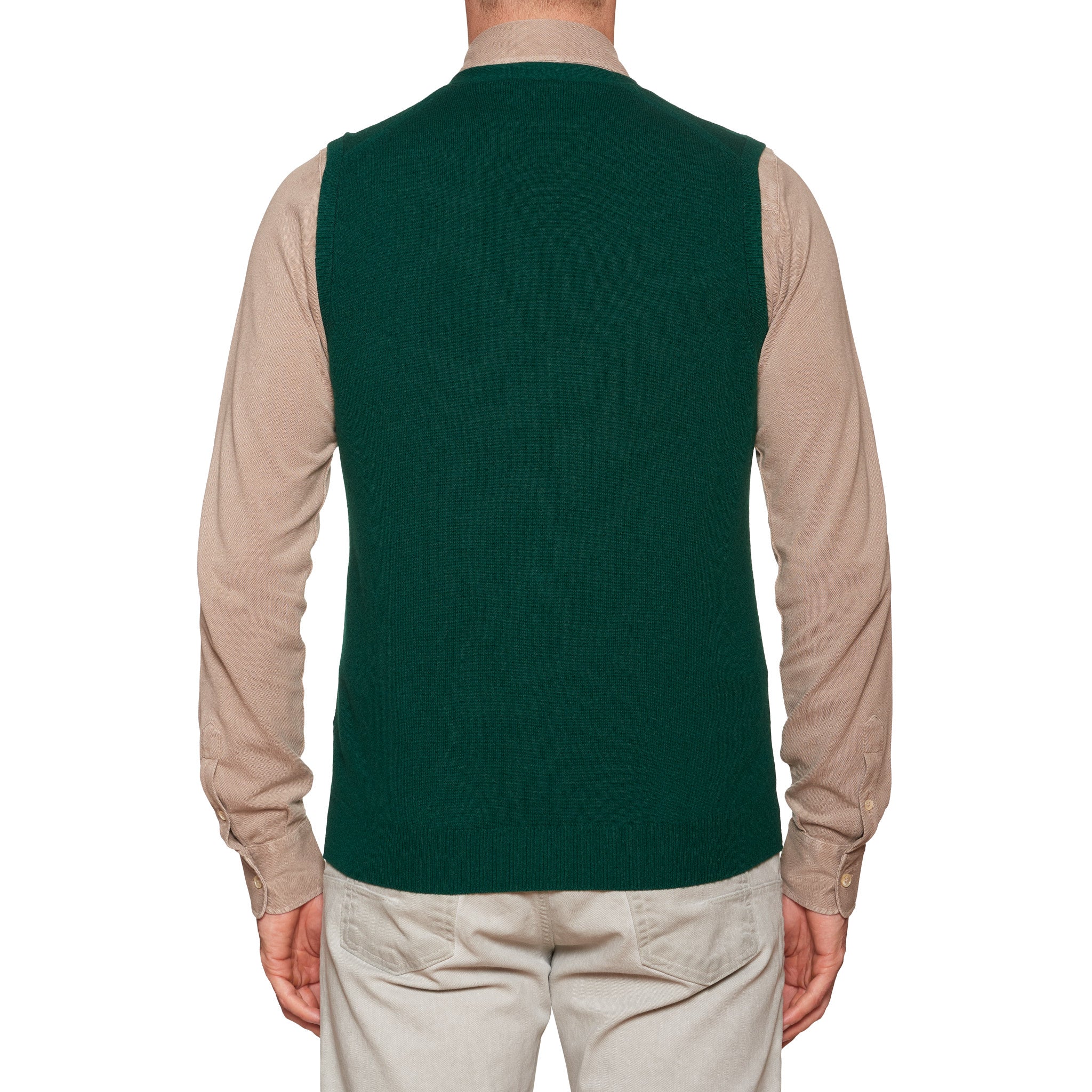 FEDELI Green Cashmere Sleeveless Cardigan Sweater NEW Slim Fit FEDELI