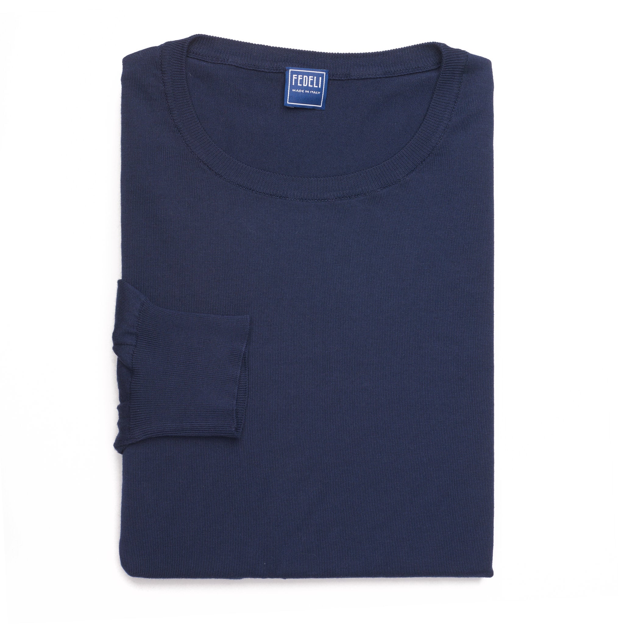 FEDELI Navy Blue Supima Cotton Lightweight Crewneck Sweater 58 NEW 3XL FEDELI