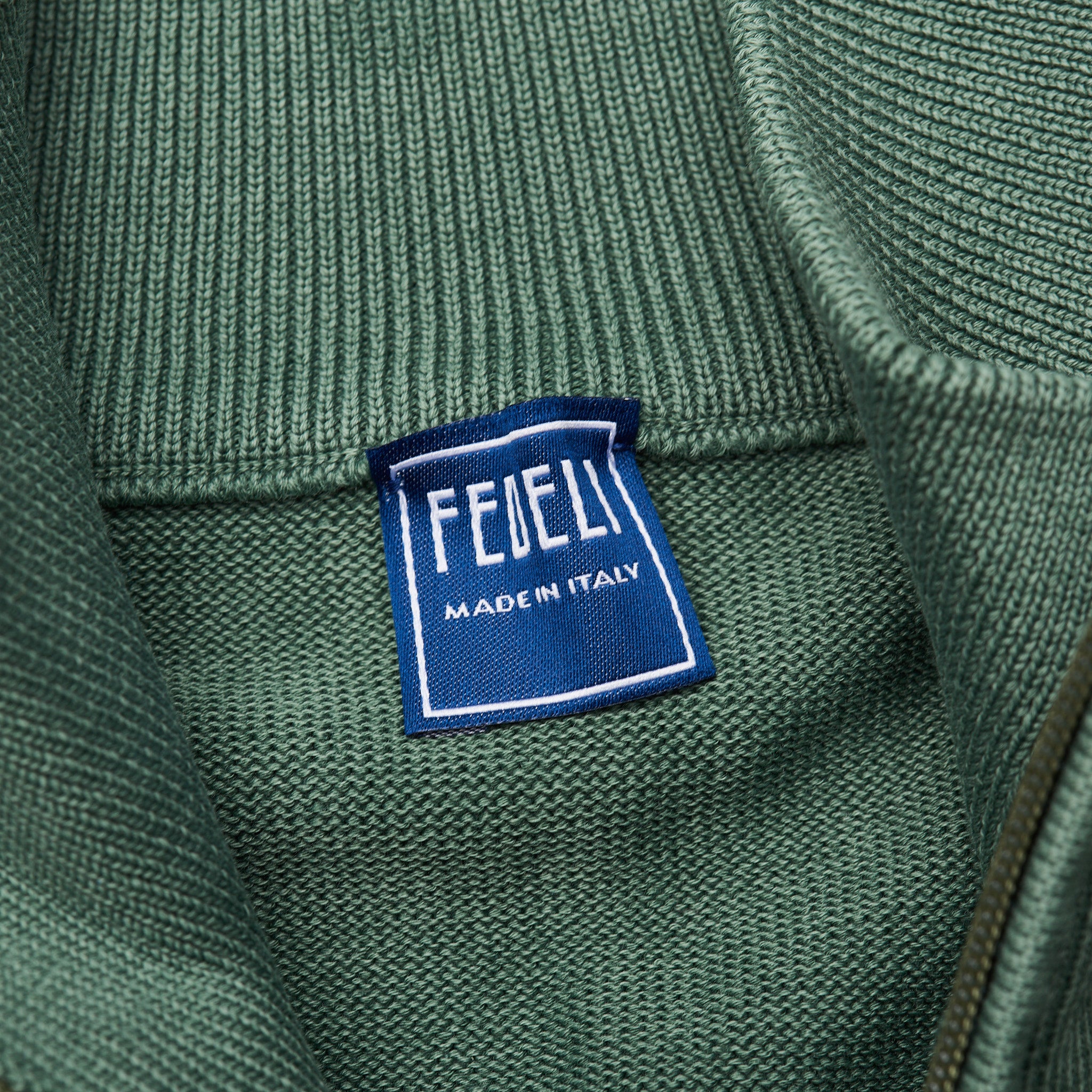 FEDELI Olive Cotton Zip Neck Sweater NEW FEDELI