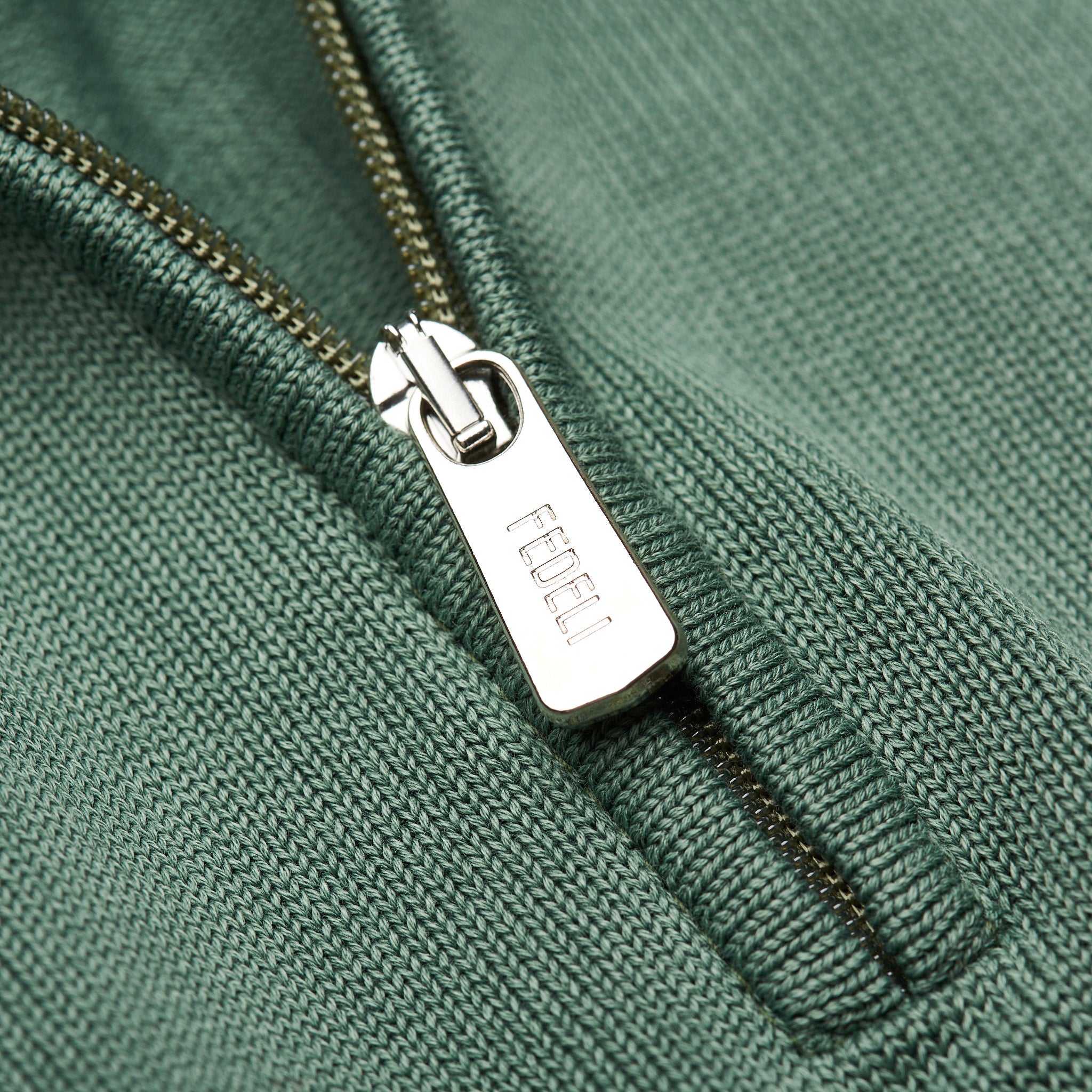 FEDELI Olive Cotton Zip Neck Sweater NEW FEDELI