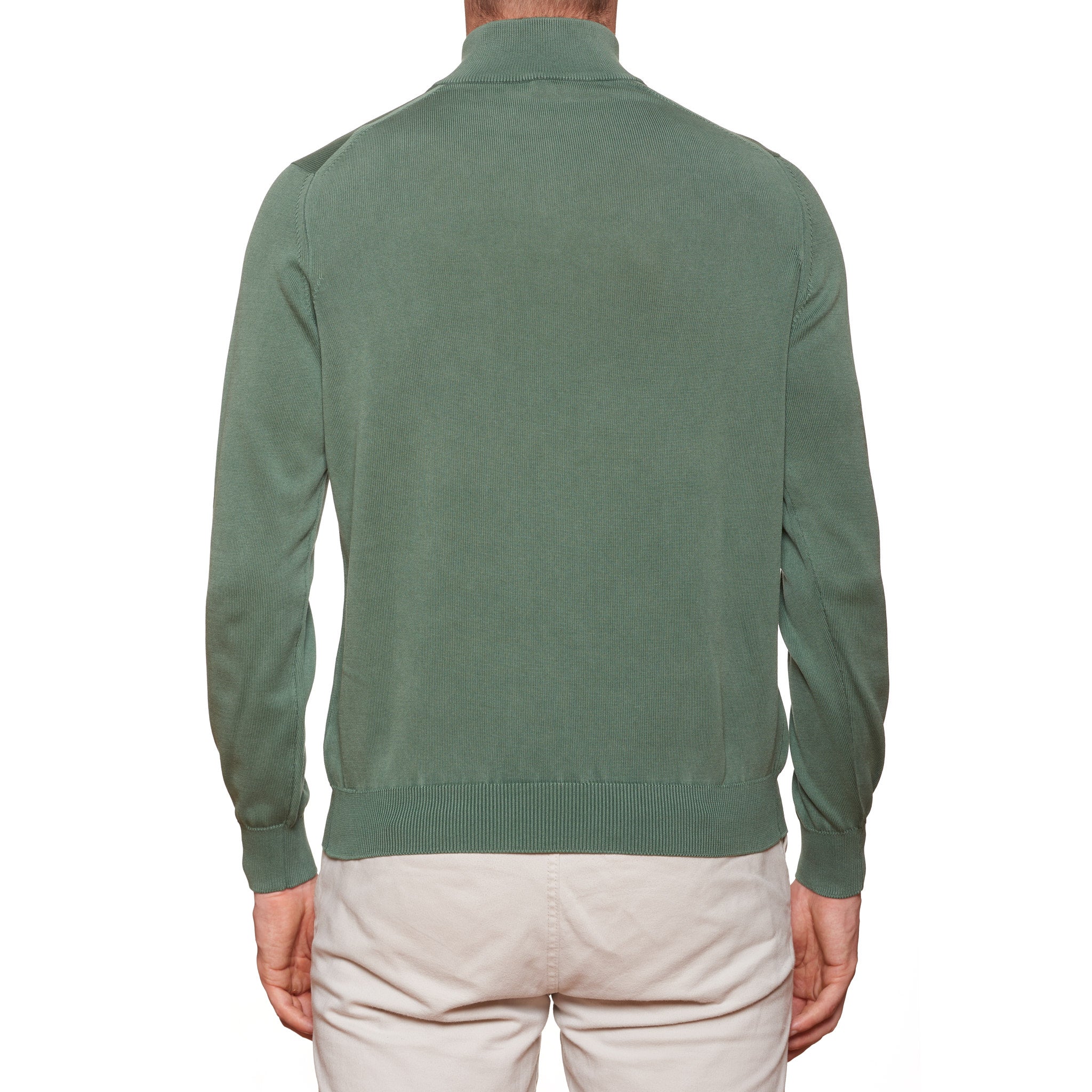 FEDELI Olive Cotton Zip Neck Sweater NEW FEDELI