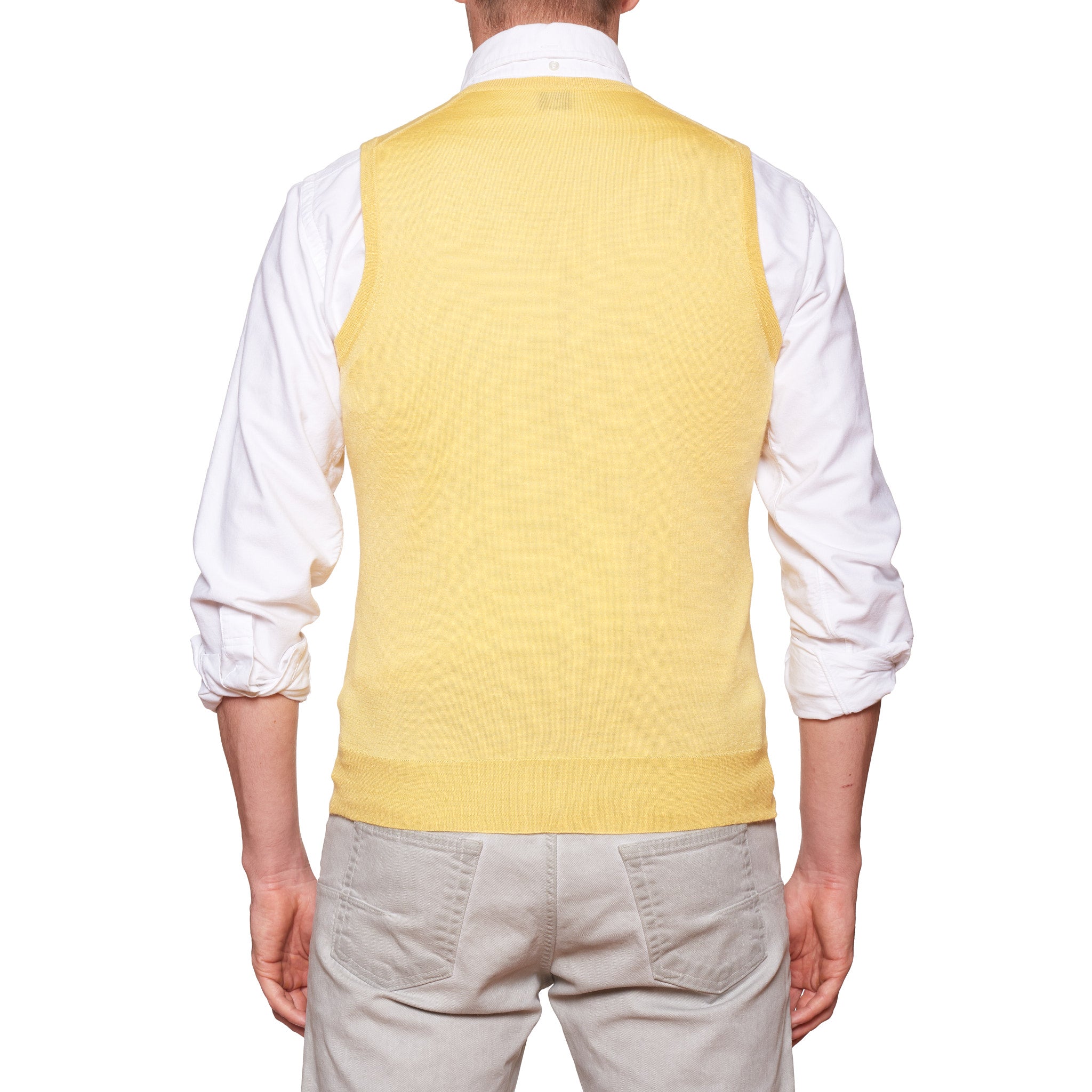 FEDELI Yellow Cashmere-Silk V-Neck Sleeveless Sweater EU 48 NEW US S FEDELI