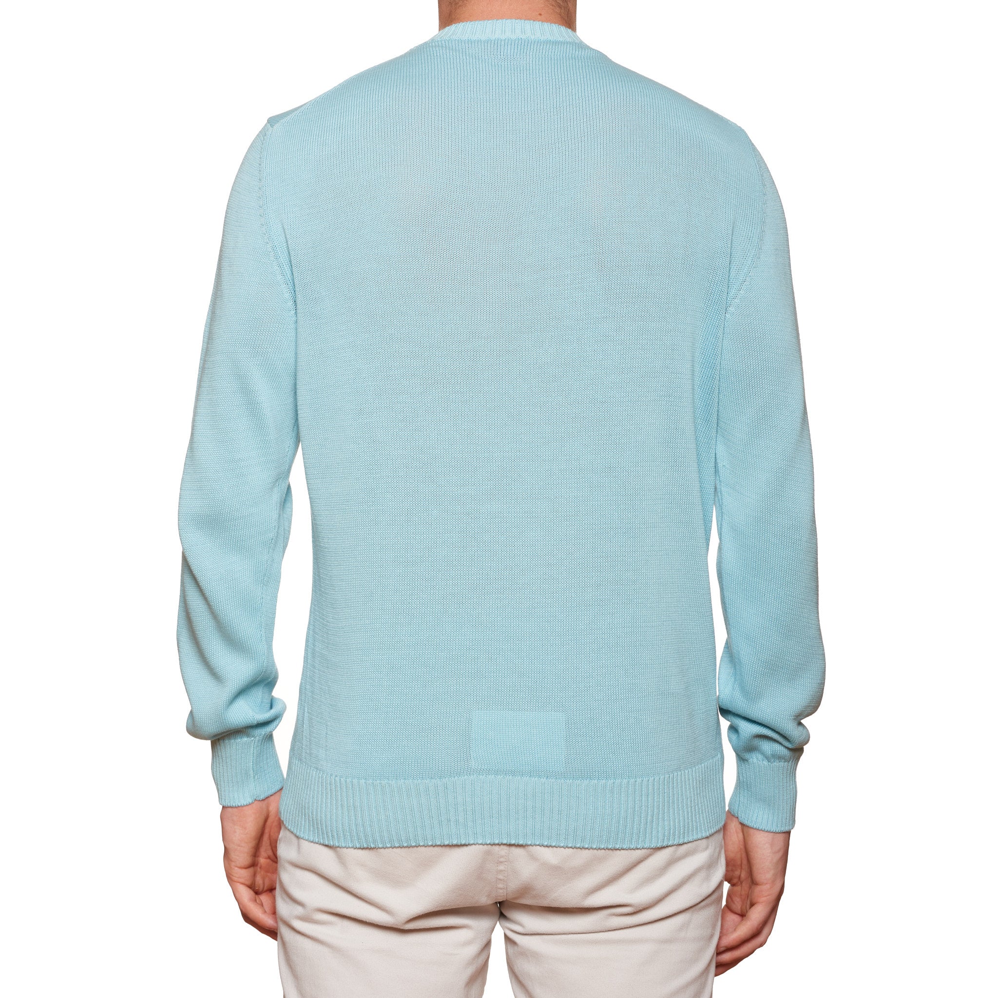 FEDELI "Argentina 8" Blue Supima Cotton Knit Crewneck Sweater 52 NEW US L FEDELI