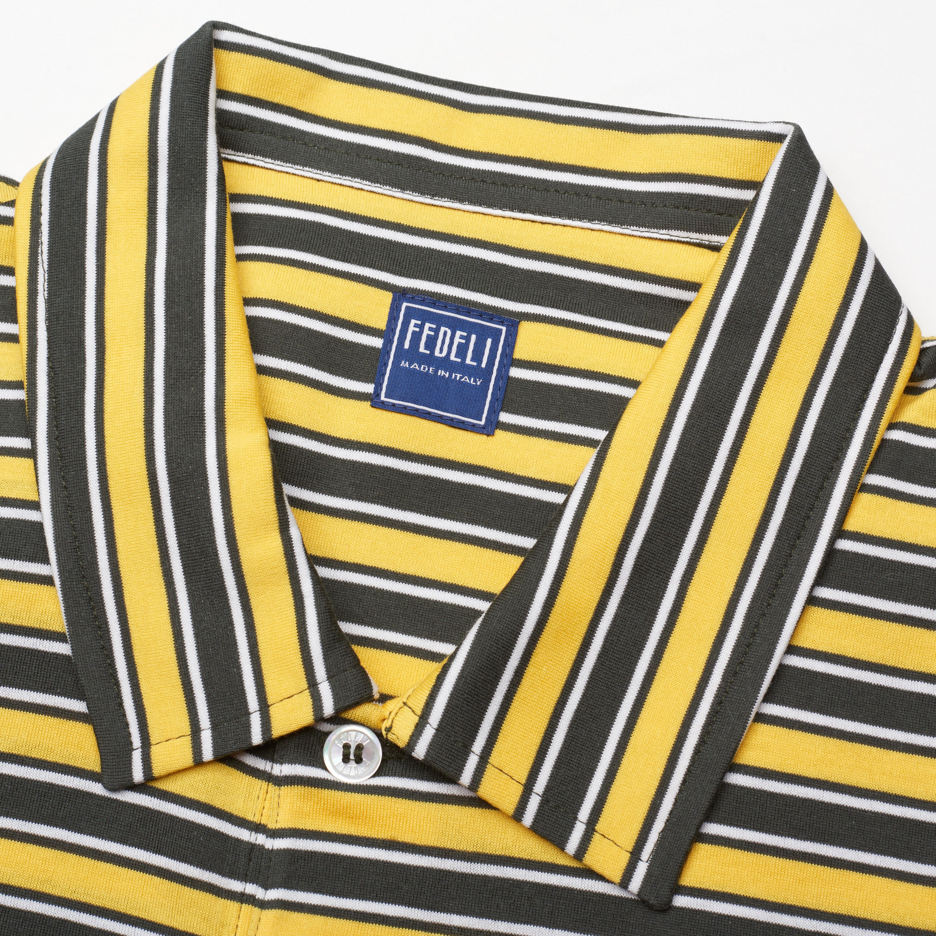FEDELI "Florida" Black-Yellow-White Striped Cotton Jersey Polo Shirt NEW FEDELI