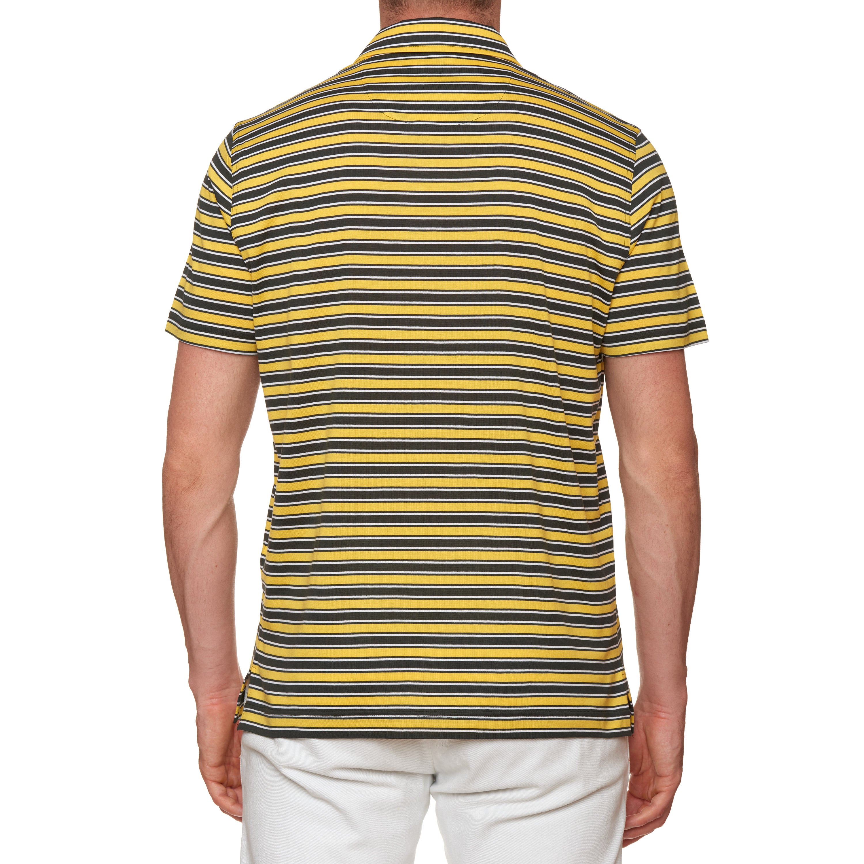 FEDELI "Florida" Black-Yellow-White Striped Cotton Jersey Polo Shirt NEW FEDELI