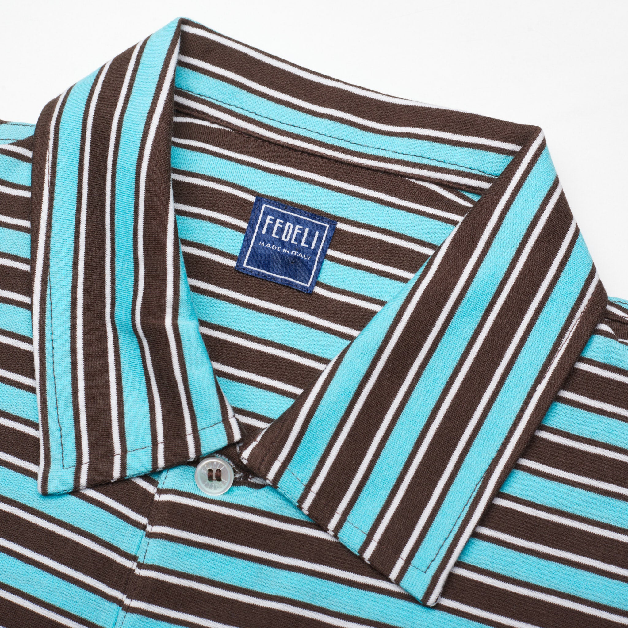 FEDELI "Florida" Multi-Color Striped Cotton Jersey Polo Shirt NEW FEDELI