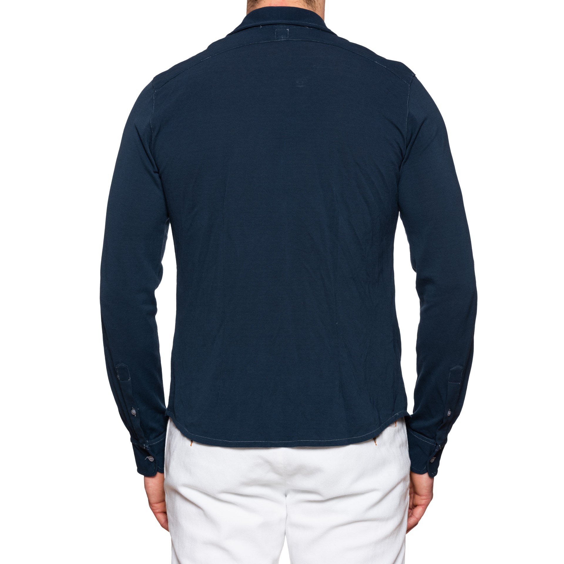 FEDELI "Kaos" Navy Blue Garment Dyed Cotton Pique Shirt 50 NEW M Slim FEDELI