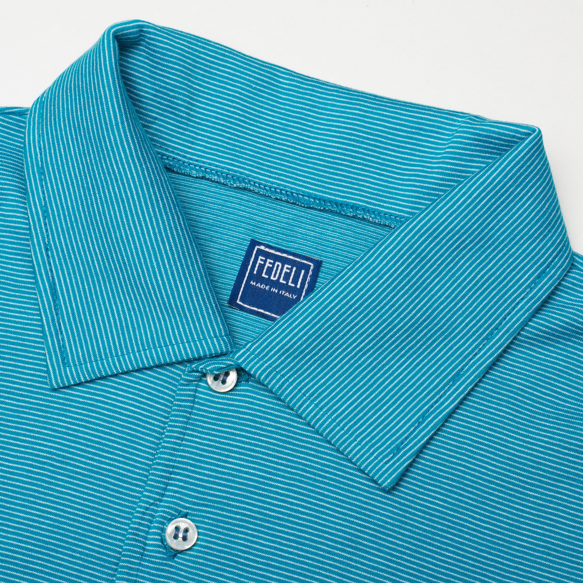 FEDELI "Libeccio" Blue Striped Cotton Jersey Long Sleeve Polo Shirt EU 54 NEW US XL FEDELI