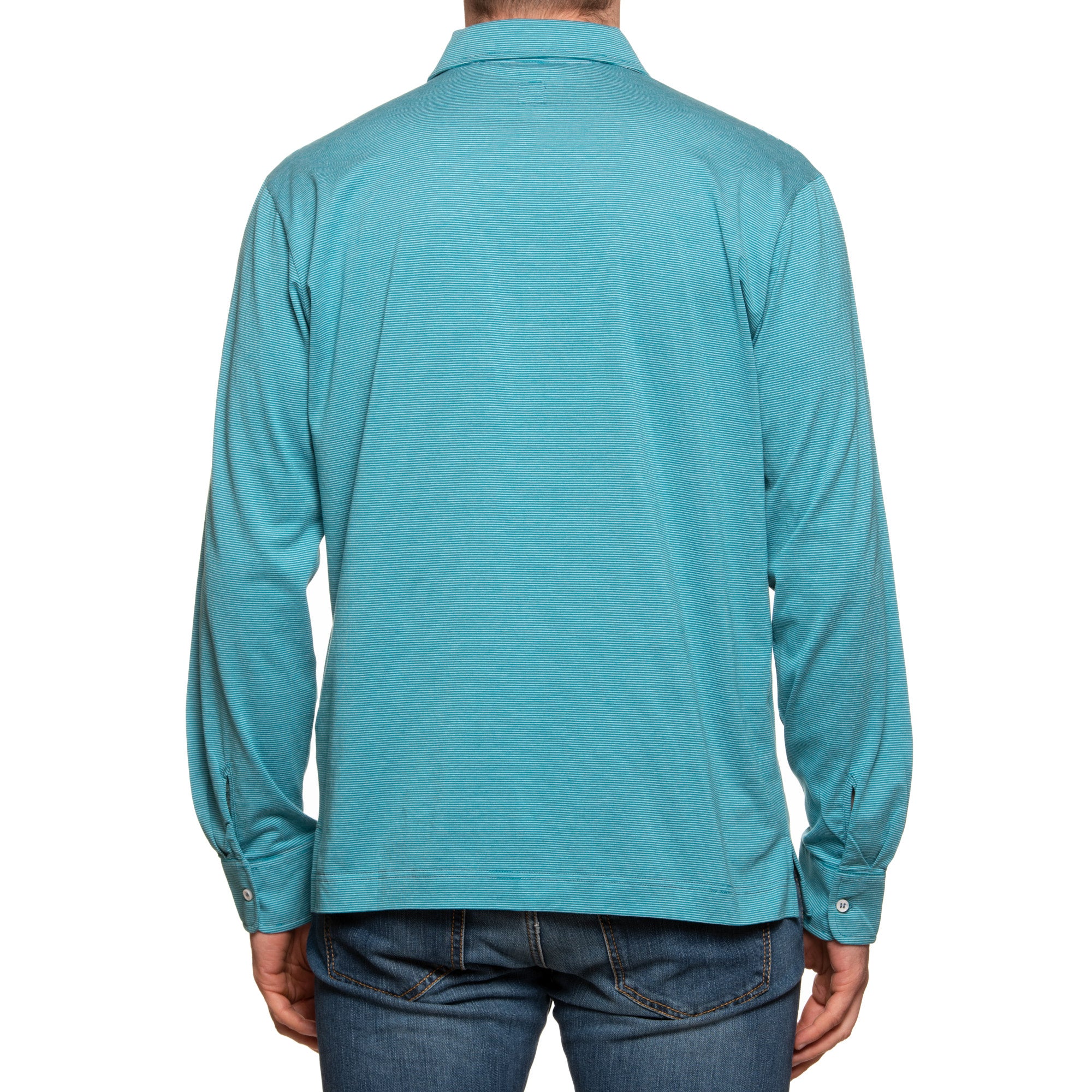 FEDELI "Libeccio" Blue Striped Cotton Jersey Long Sleeve Polo Shirt EU 54 NEW US XL FEDELI