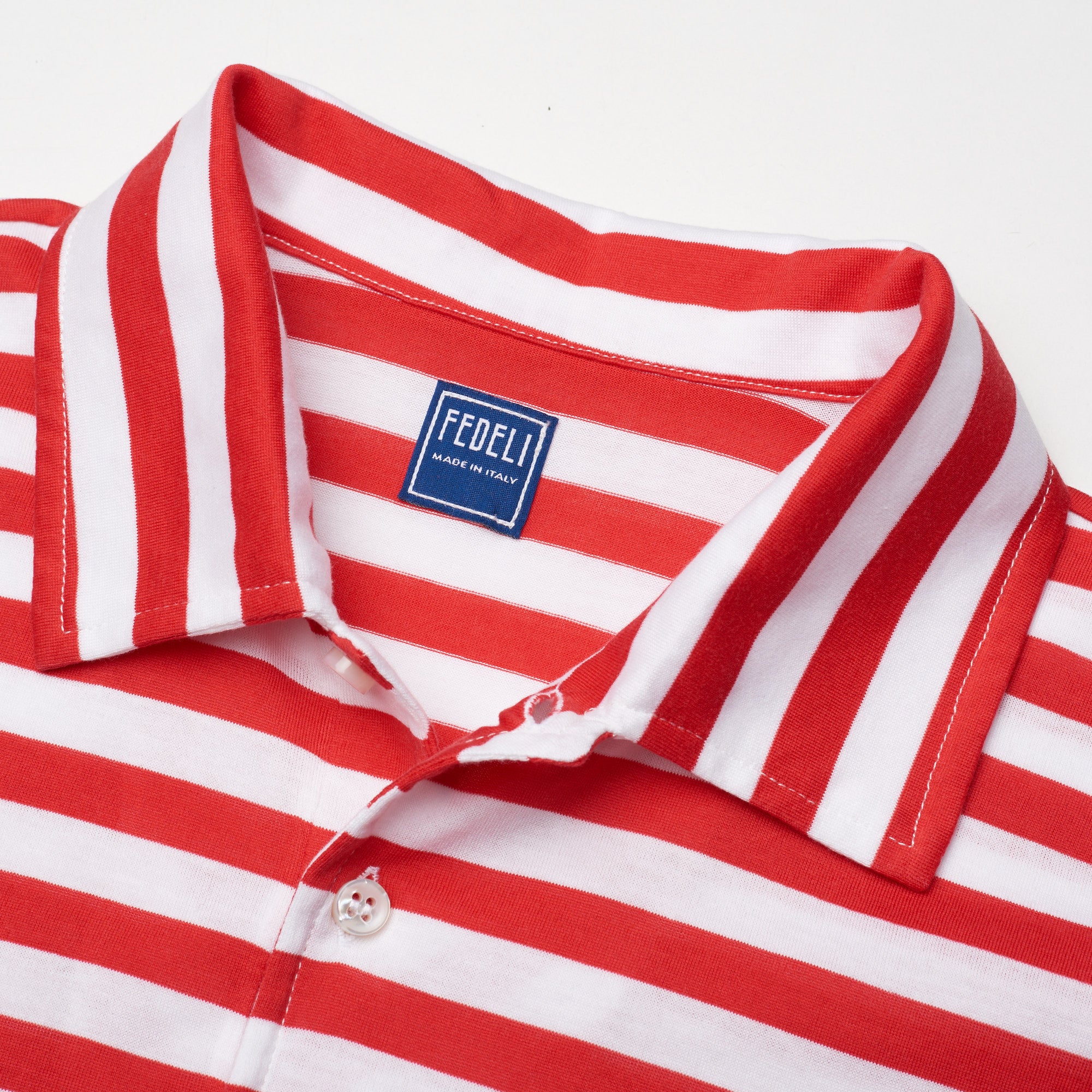 FEDELI "Libeccio" Red Striped Cotton Jersey Long Sleeve Polo Shirt EU 50 NEW US M FEDELI