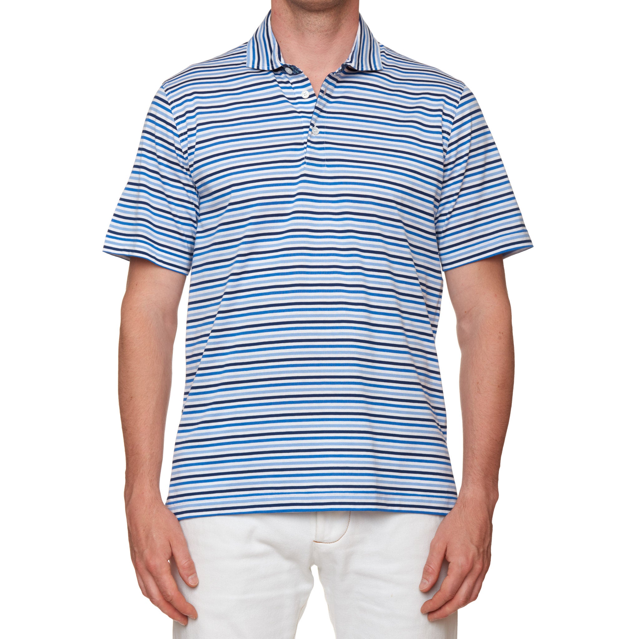 FEDELI "Manuel" Blue-White Striped Cotton Jersey Polo Shirt EU 58 NEW US 3XL FEDELI