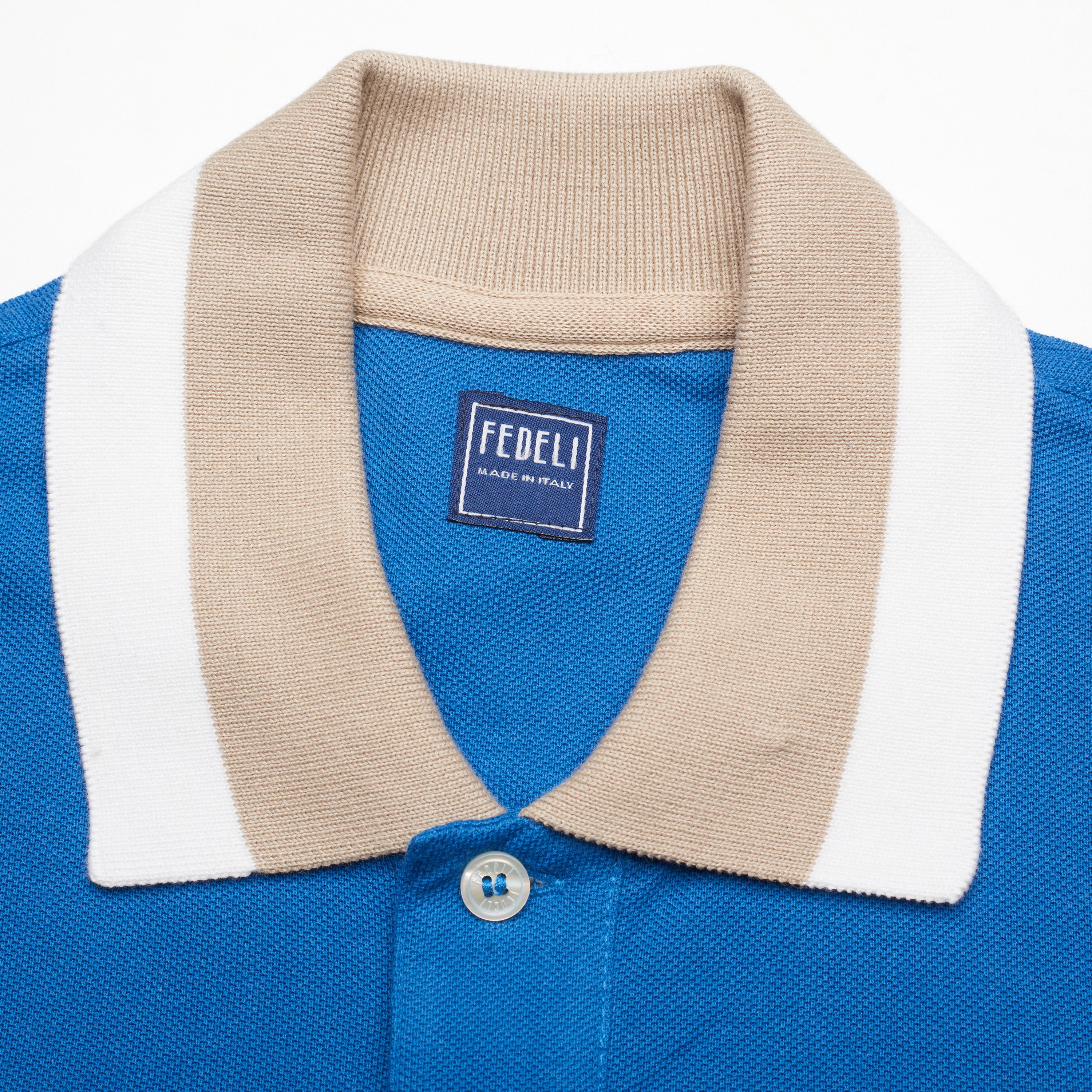 FEDELI "Mario" Blue Cotton Short Sleeve Pique Polo Shirt EU 48 NEW US S FEDELI