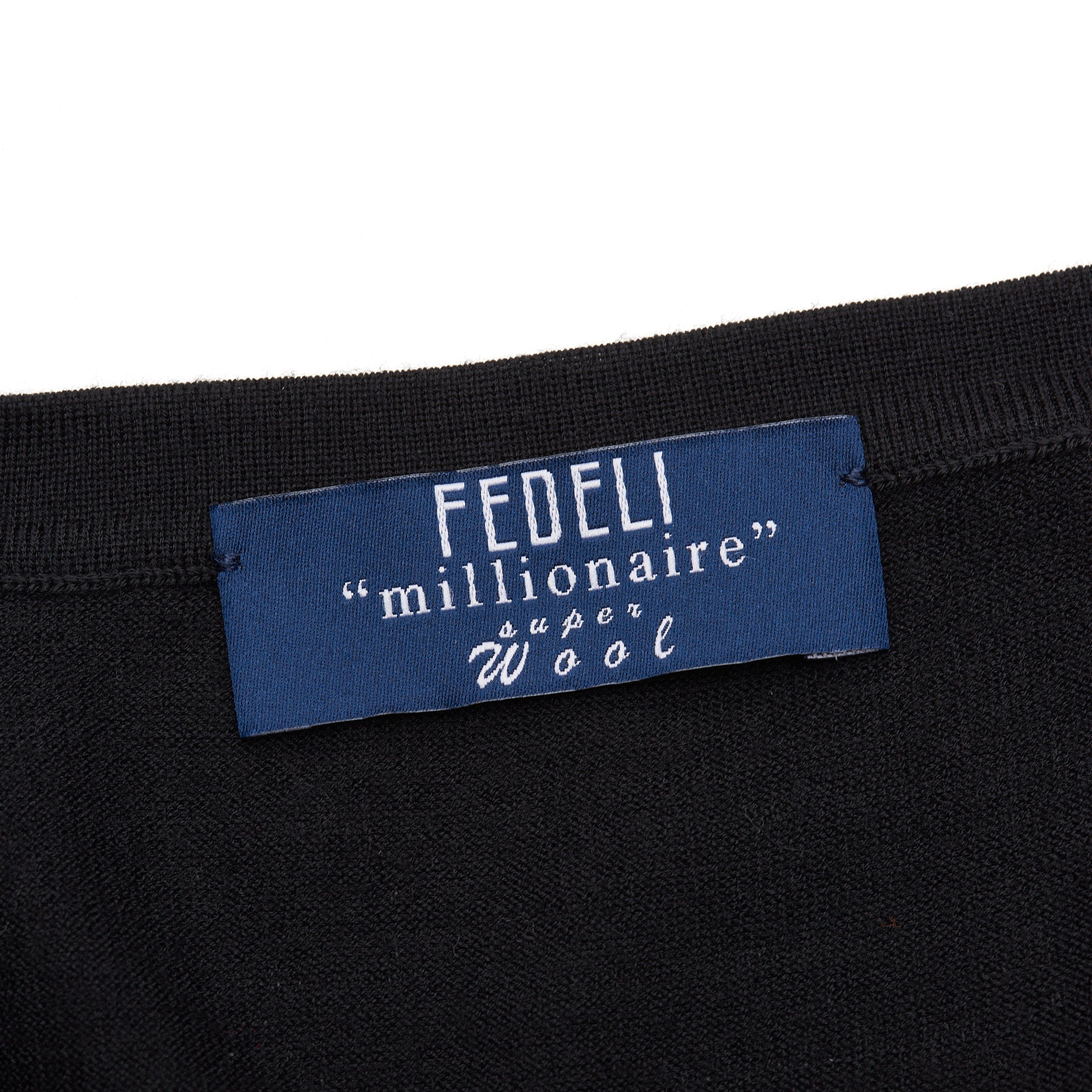FEDELI "Millionaire" Black Super Wool Crewneck Sweater NEW Slim Fit FEDELI