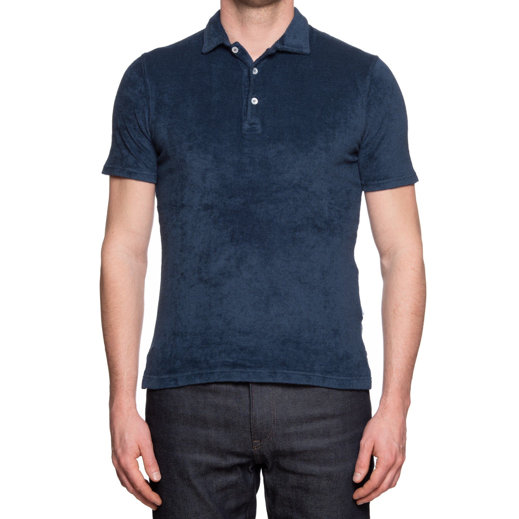 FEDELI "Mondial" Dark Blue Terry Cloth Polo Shirt EU 46 NEW US XS Slim Fit FEDELI