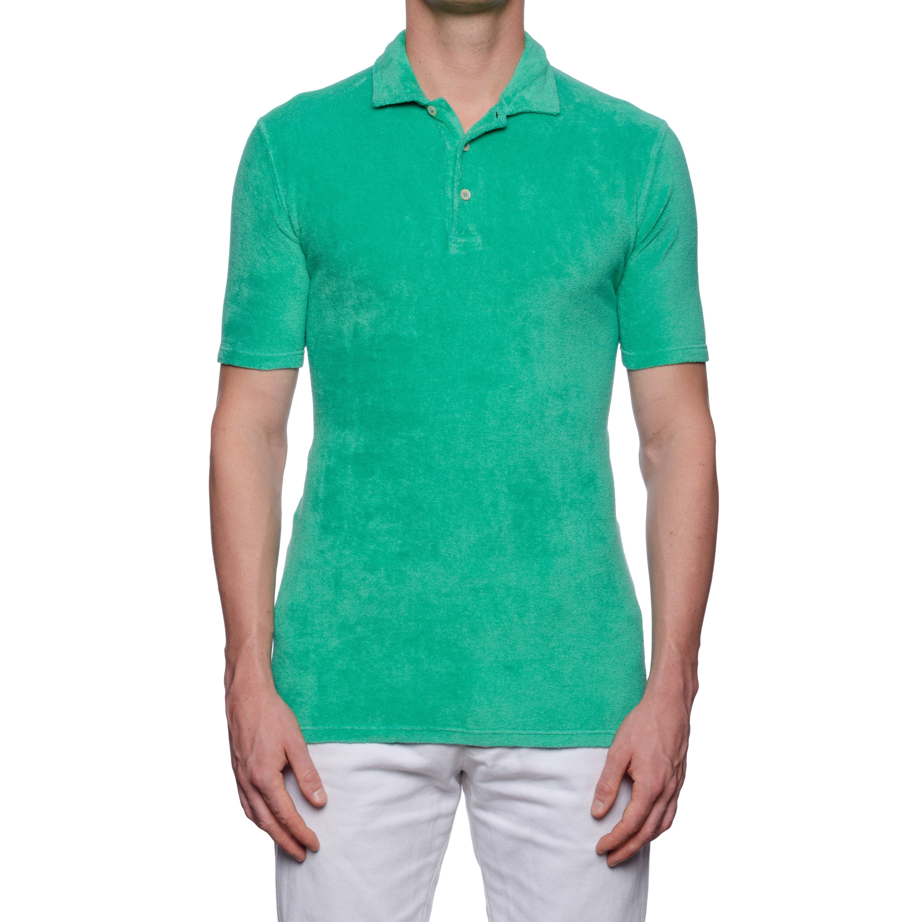FEDELI "Mondial" Green Terry Cloth Short Sleeve Polo Shirt EU 48 NEW US S Slim Fit FEDELI