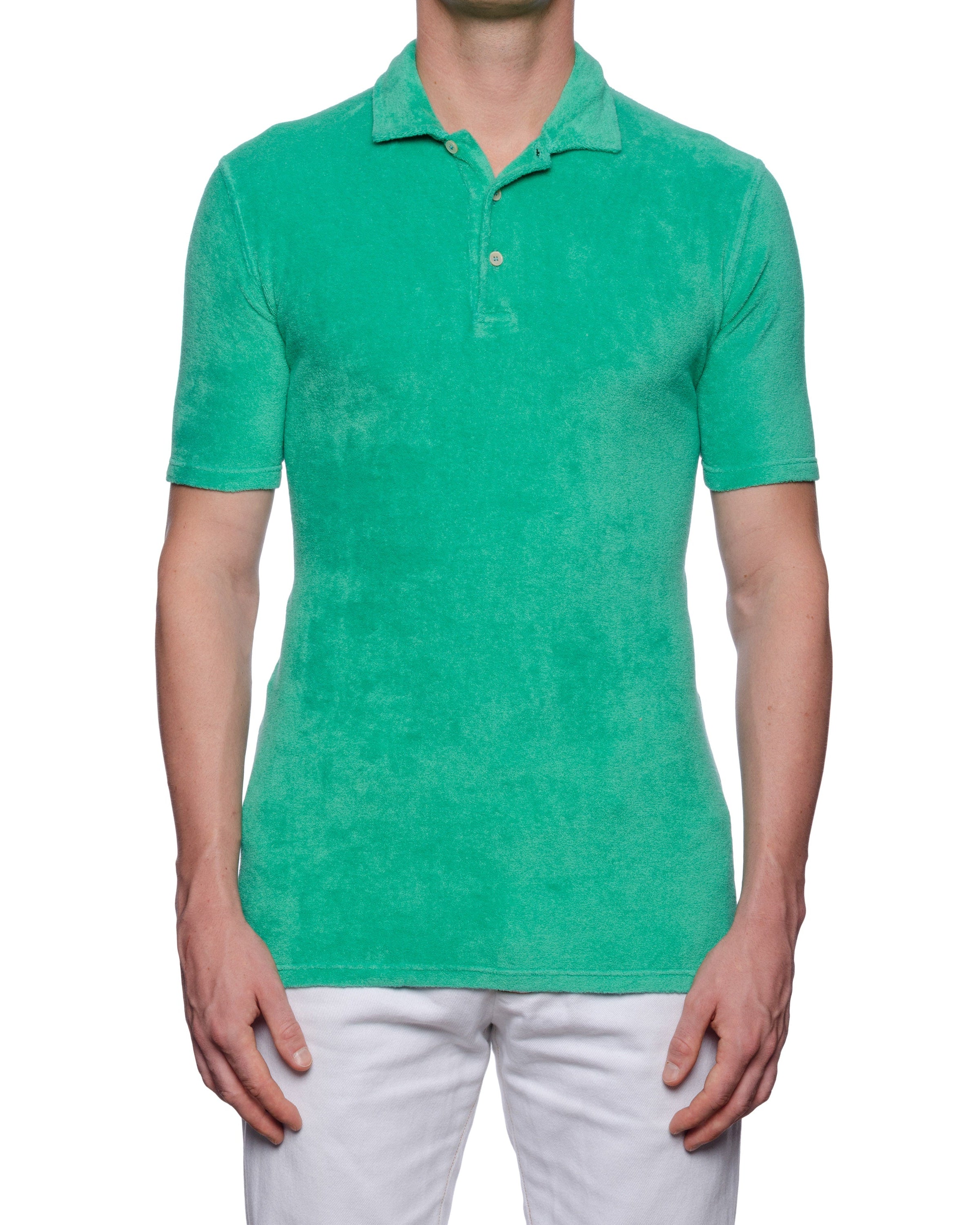 FEDELI "Mondial" Green Terry Cloth Short Sleeve Polo Shirt EU 48 NEW US S Slim Fit FEDELI