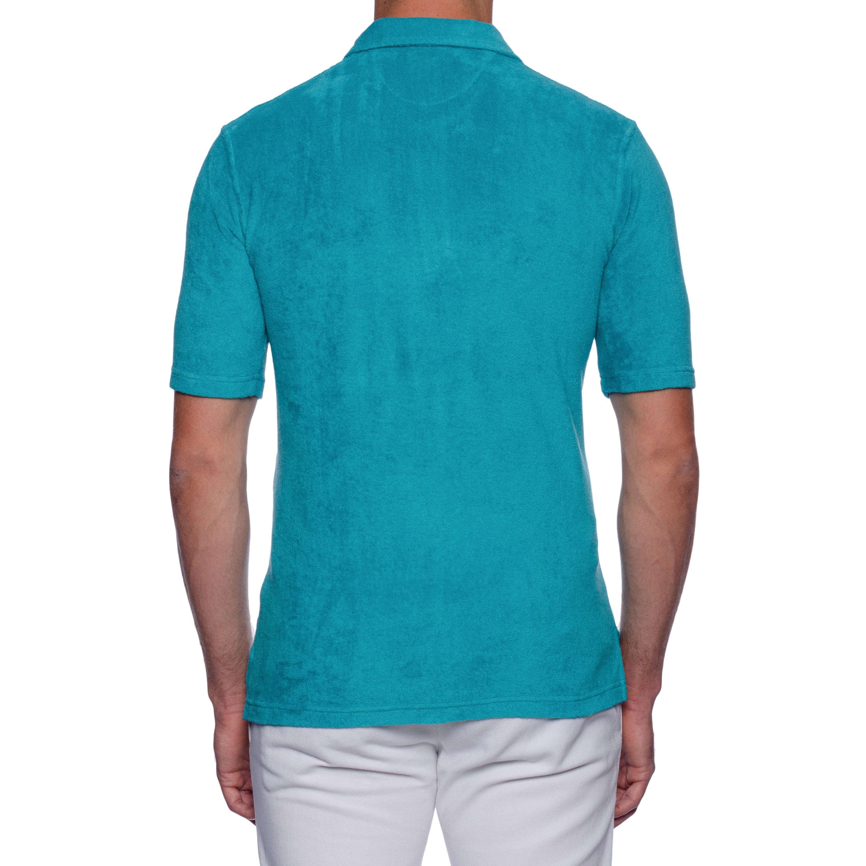 FEDELI "Mondial" Blue Terry Cloth Short Sleeve Polo Shirt EU 54 NEW US XL Slim Fit FEDELI